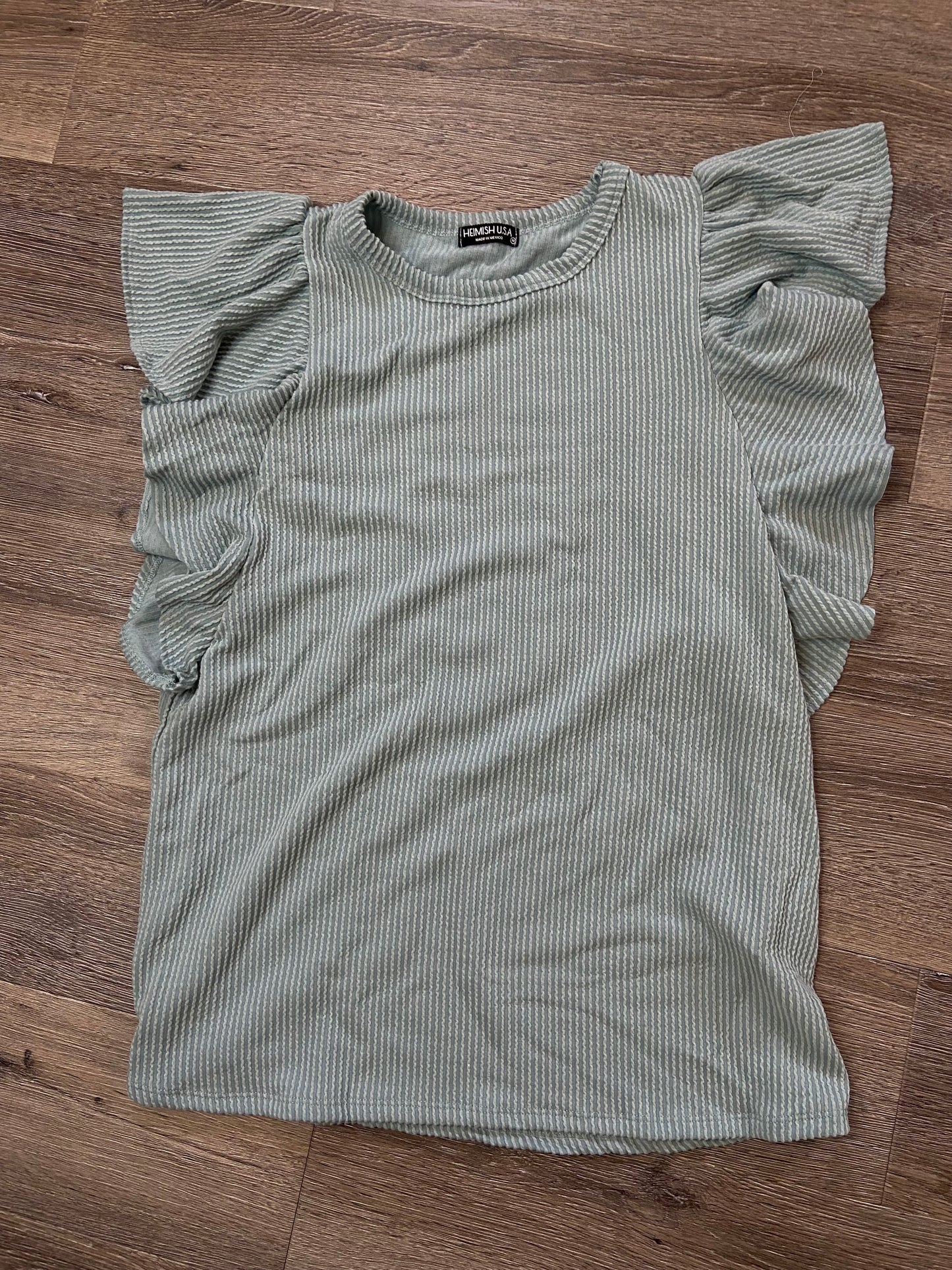Ribbed Ruffle Sleeve Top