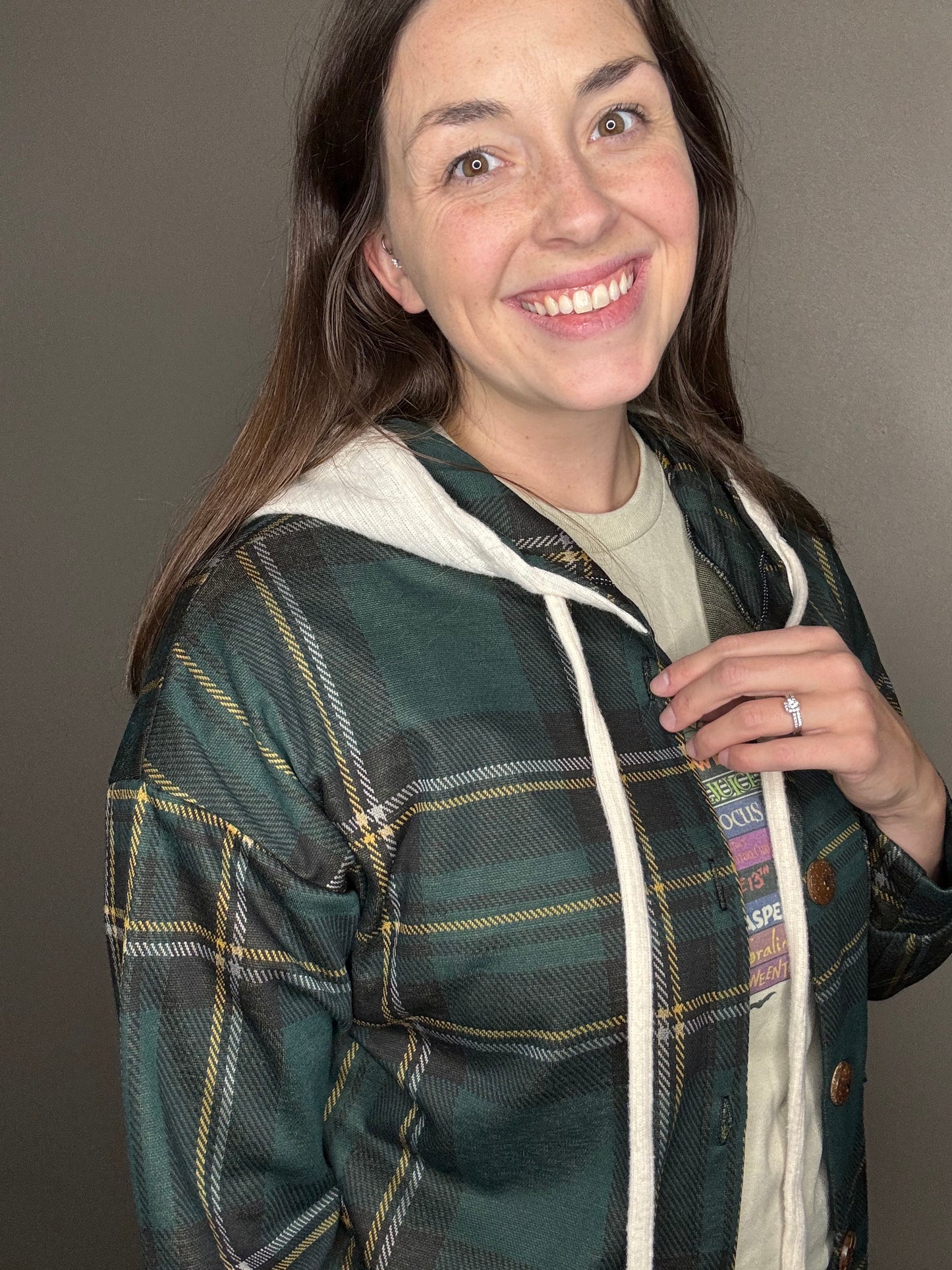 Hooded Plaid Button Down