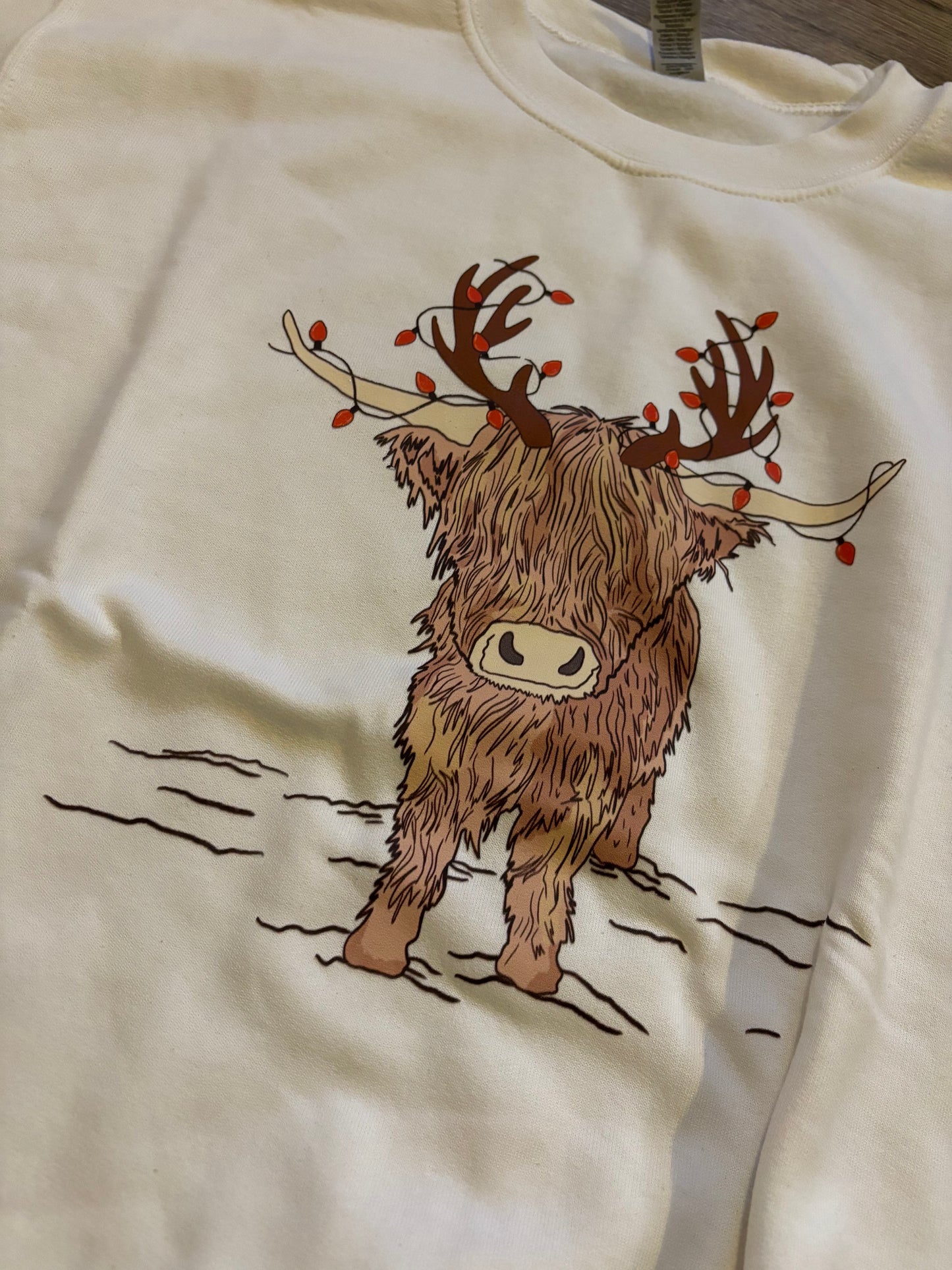 Highland Cow Lit Antlers Crewneck