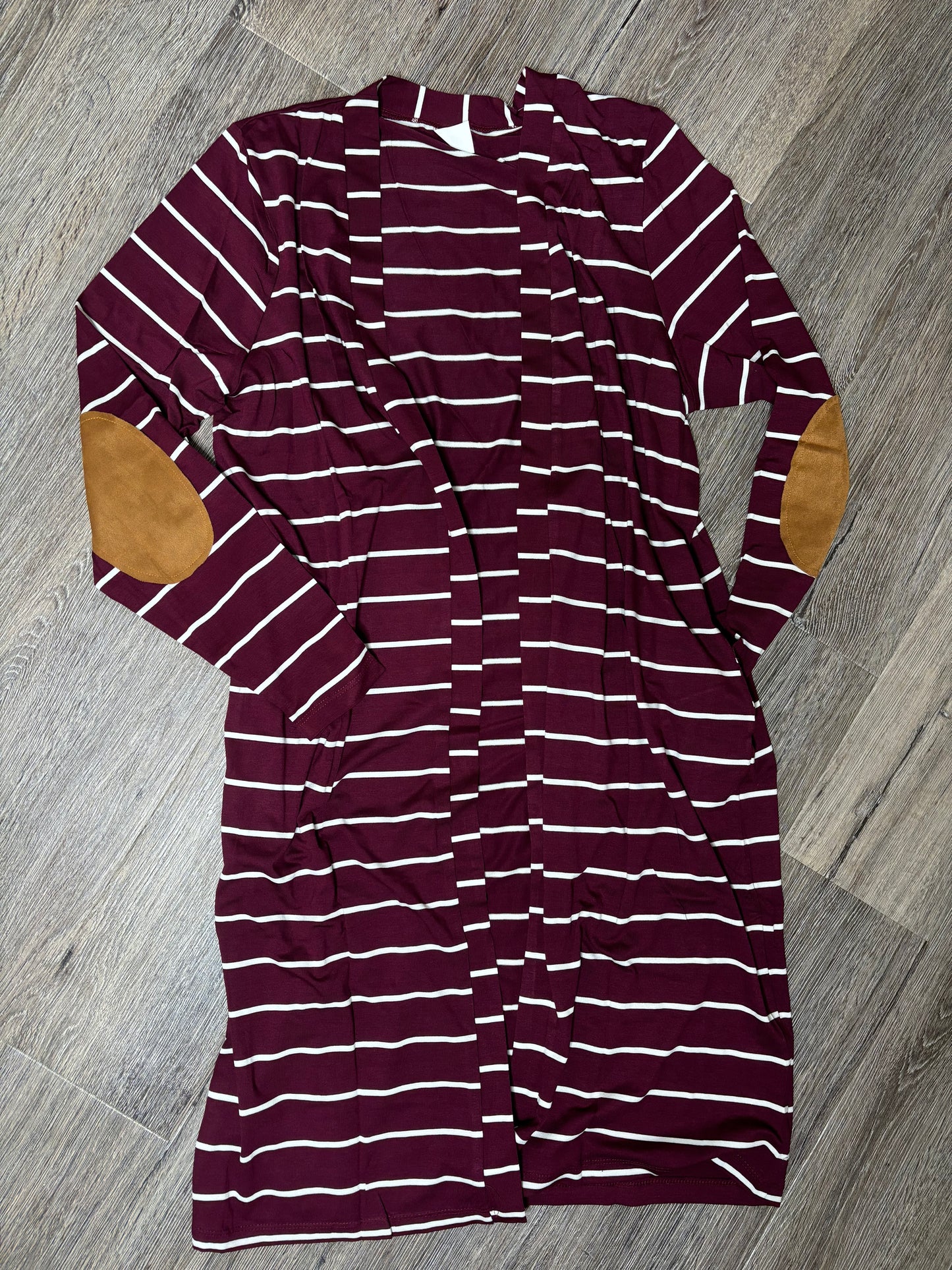 Wine Stripe Cardigan with Elbow Patches