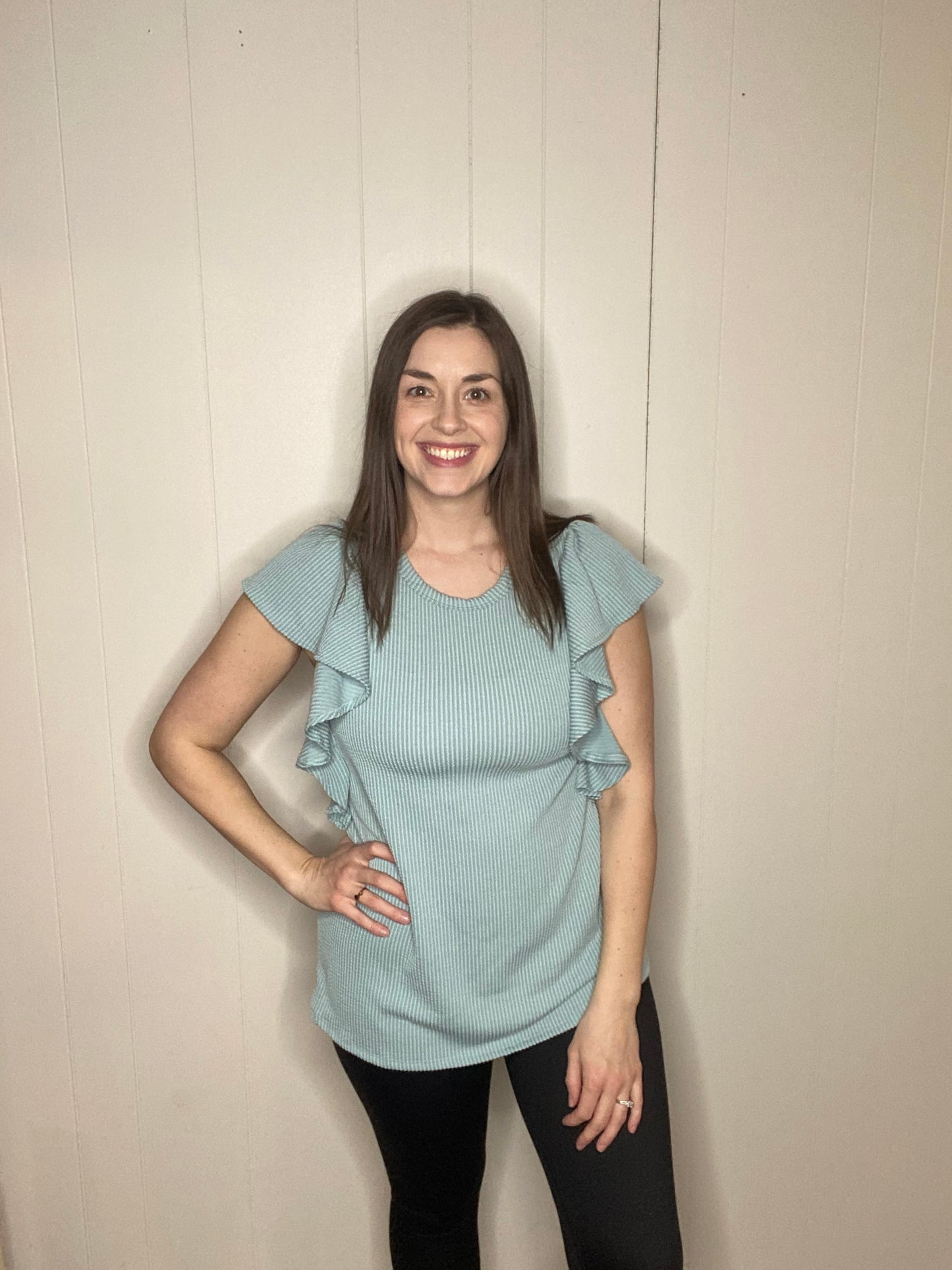 Ribbed Ruffle Sleeve Top