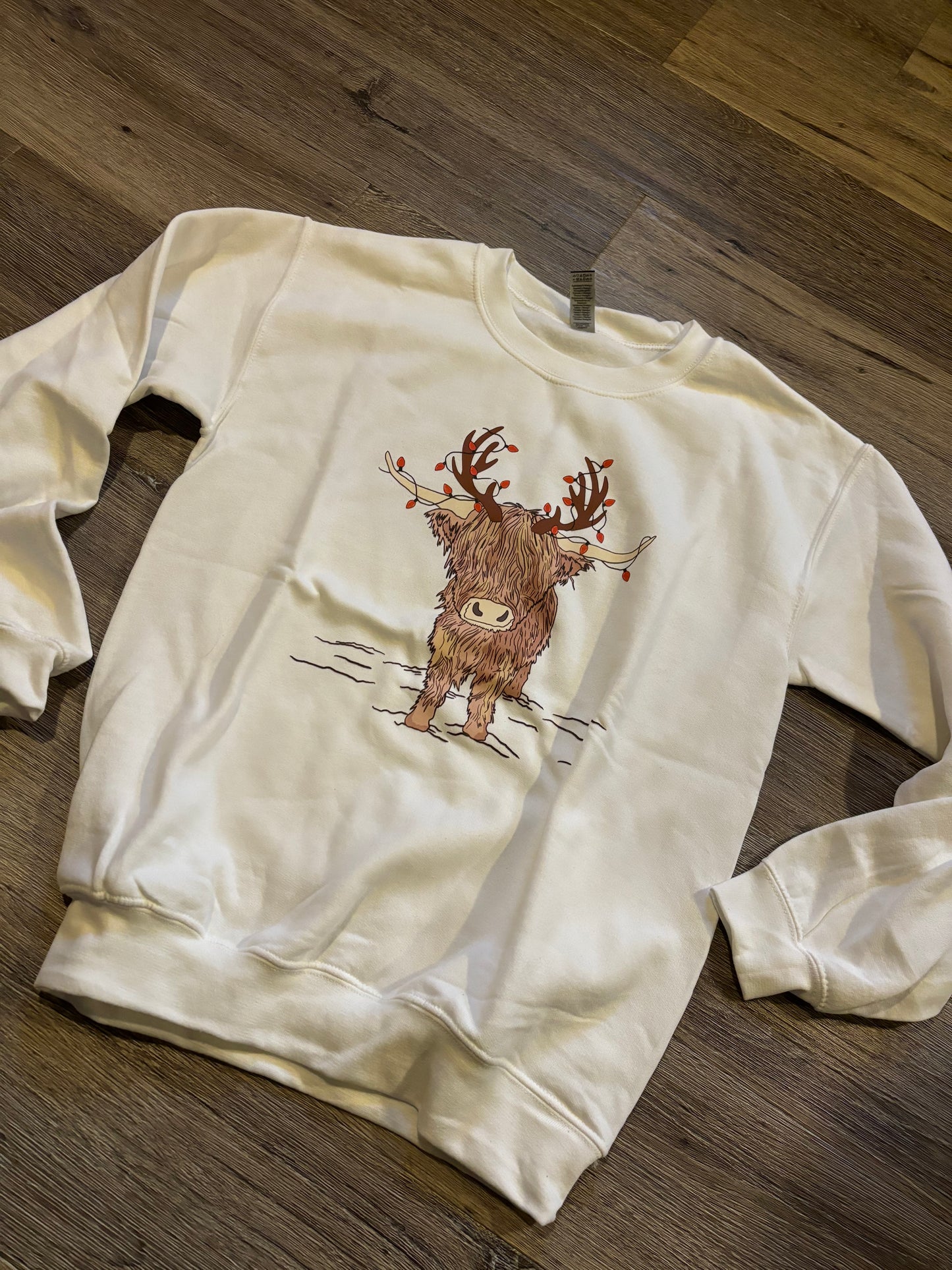 Highland Cow Lit Antlers Crewneck