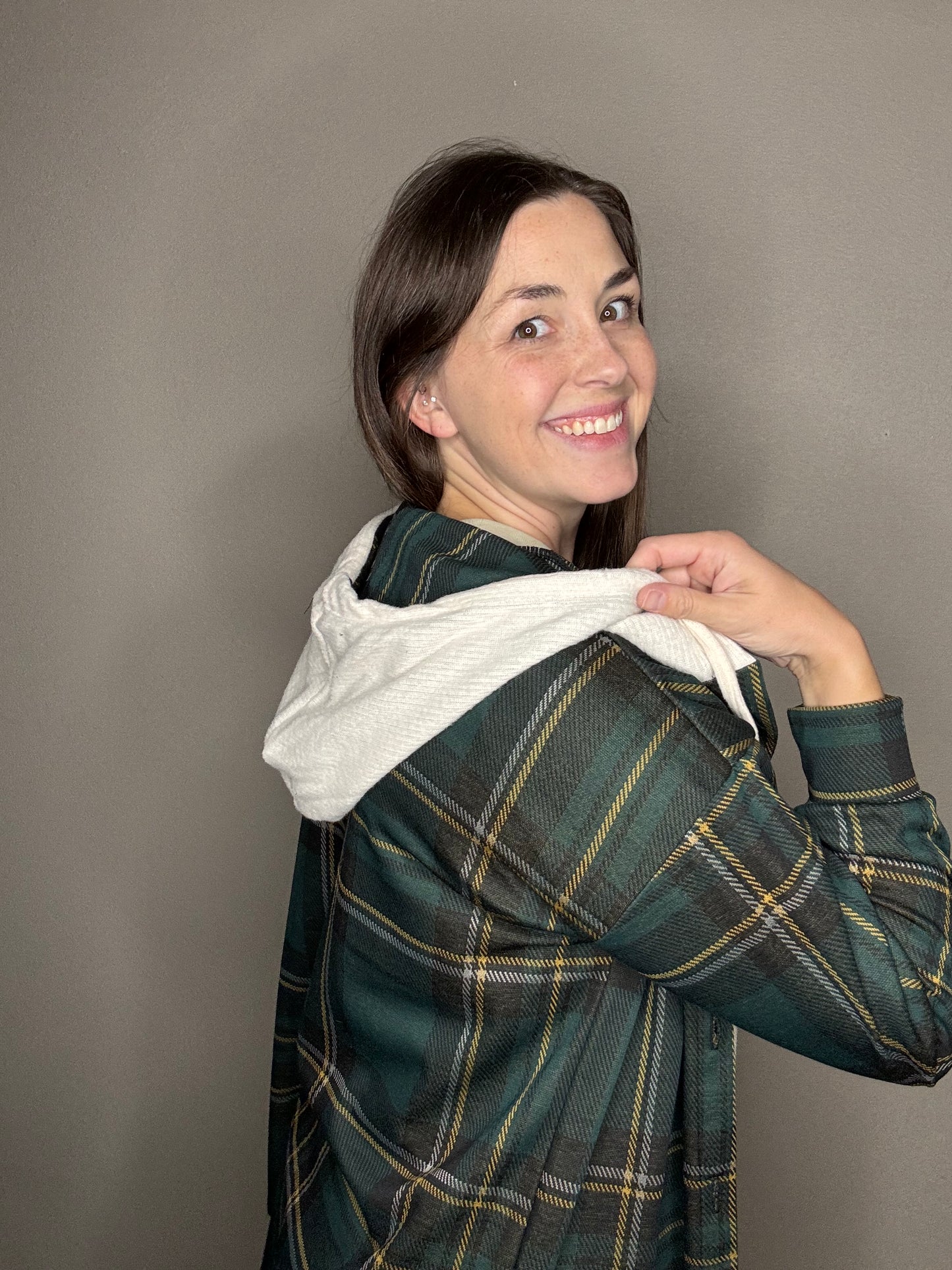 Hooded Plaid Button Down