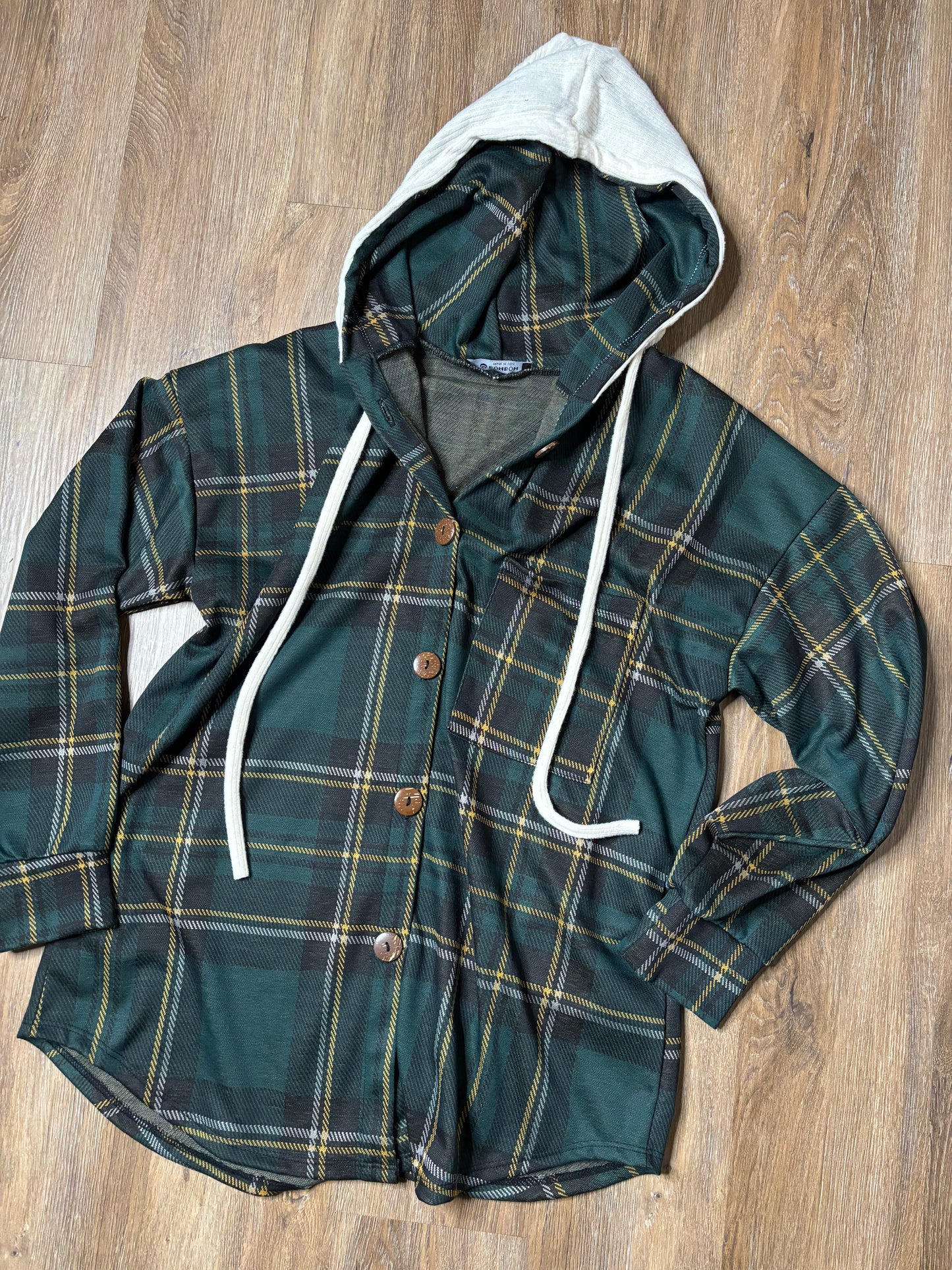 Hooded Plaid Button Down