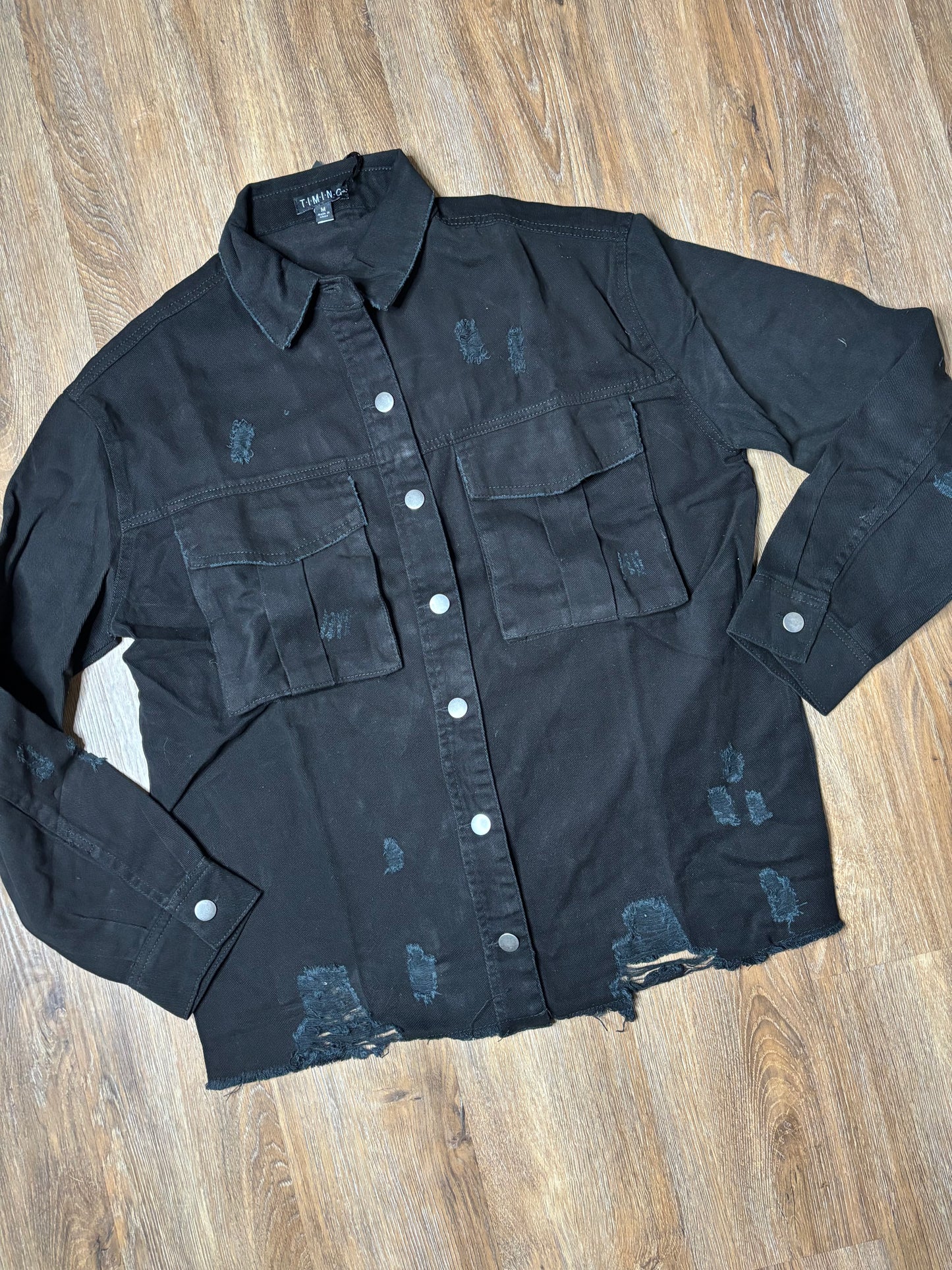 Distressed Oversized Denim Button Down