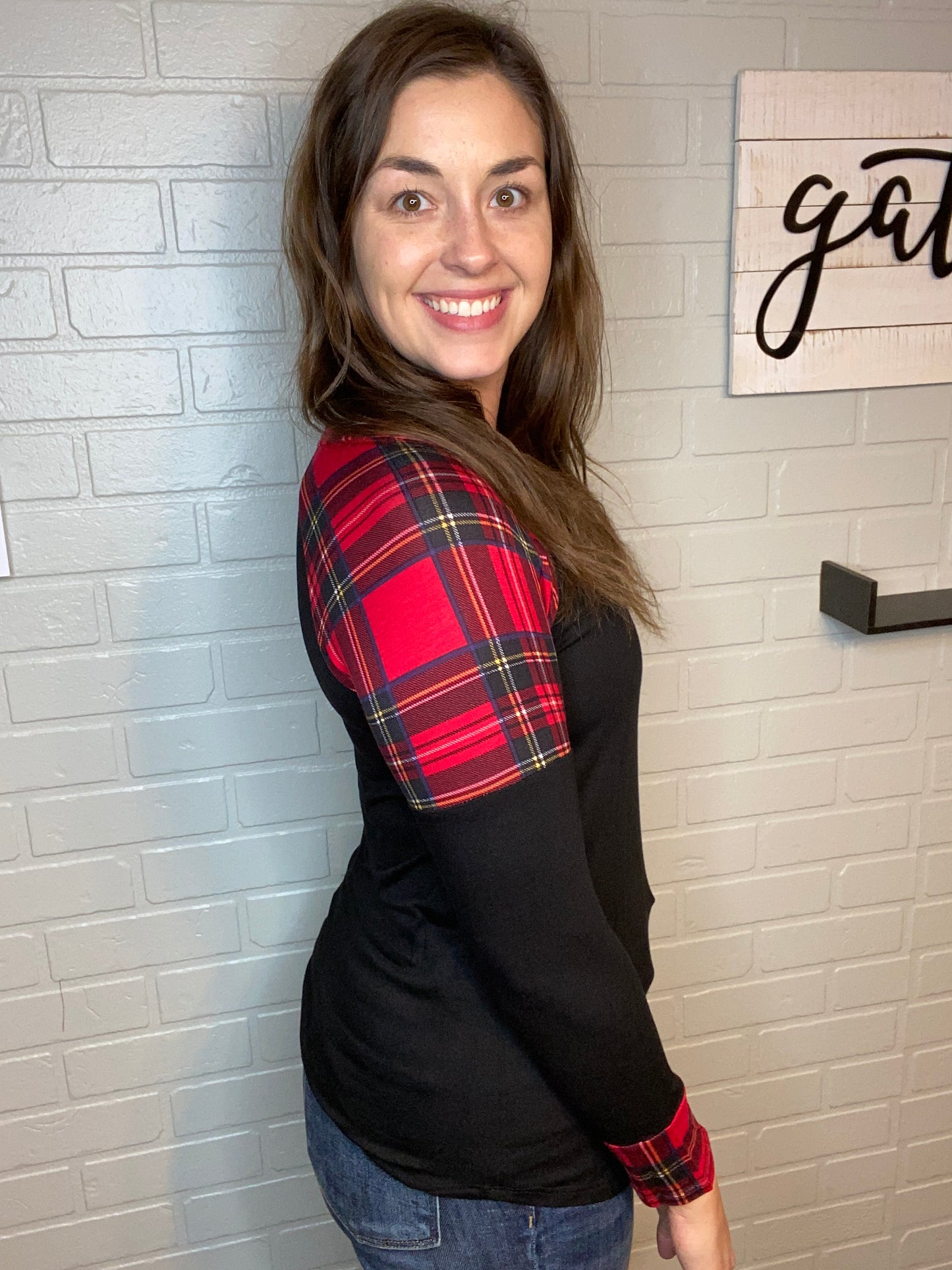 Plaid Raglan Top