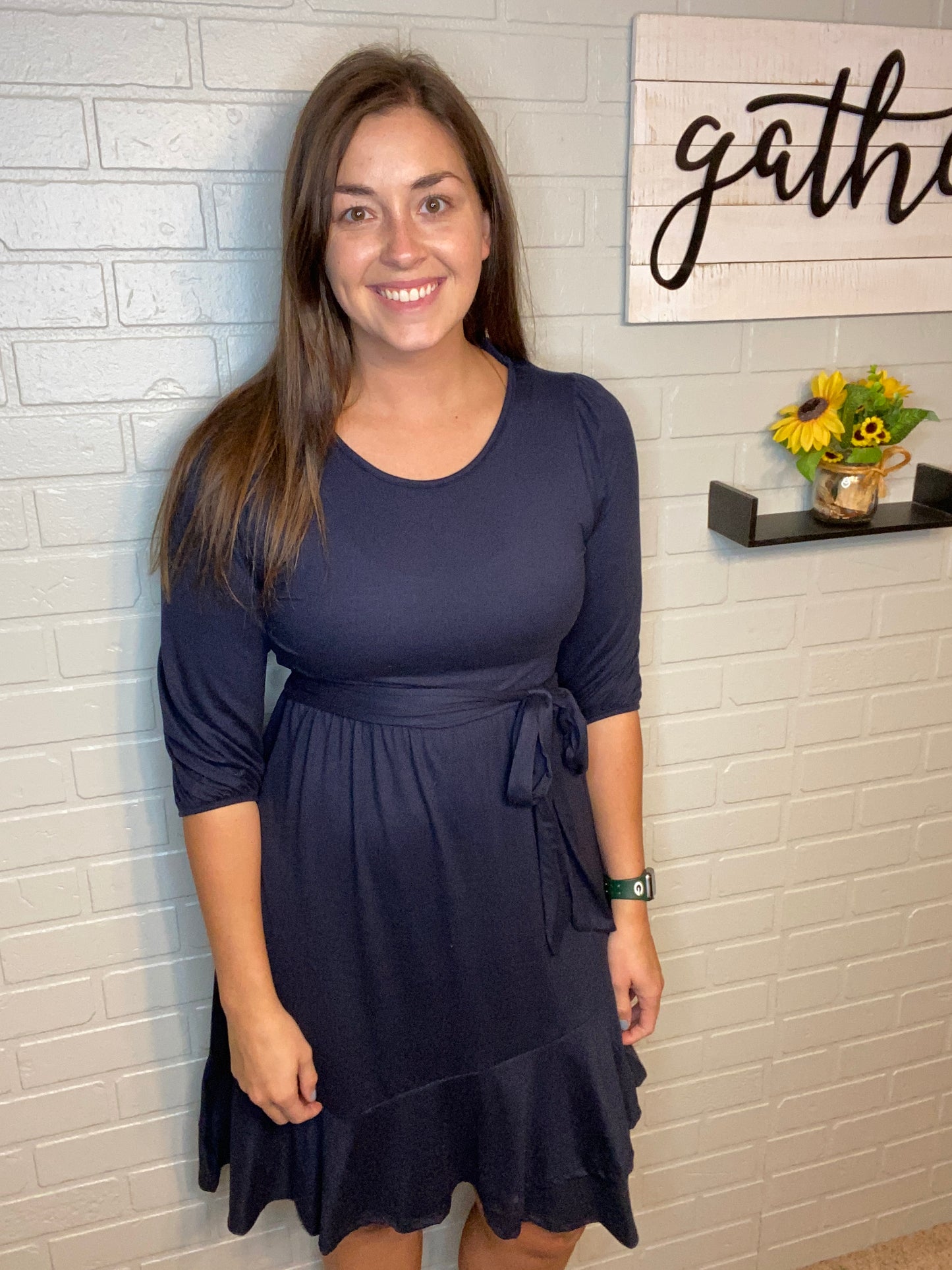 3/4 Sleeve Ruffle Dress
