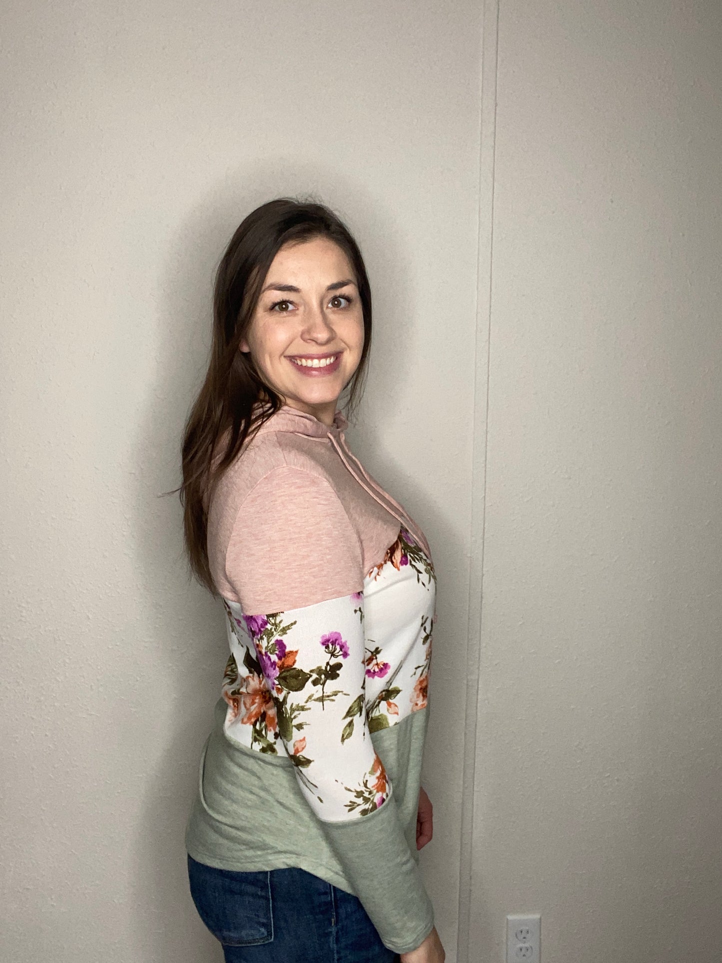 Floral Color Block Hoodie