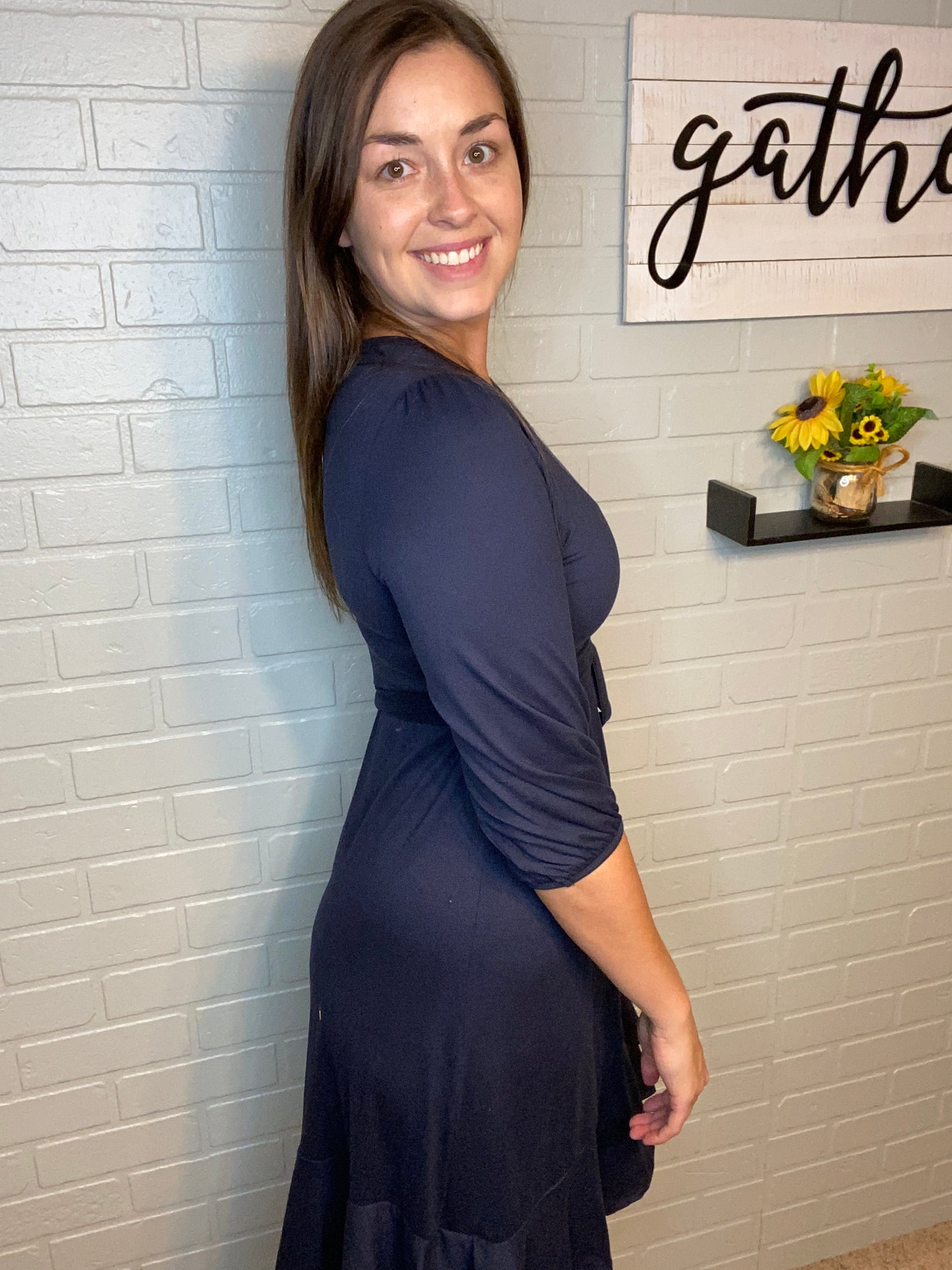 3/4 Sleeve Ruffle Dress