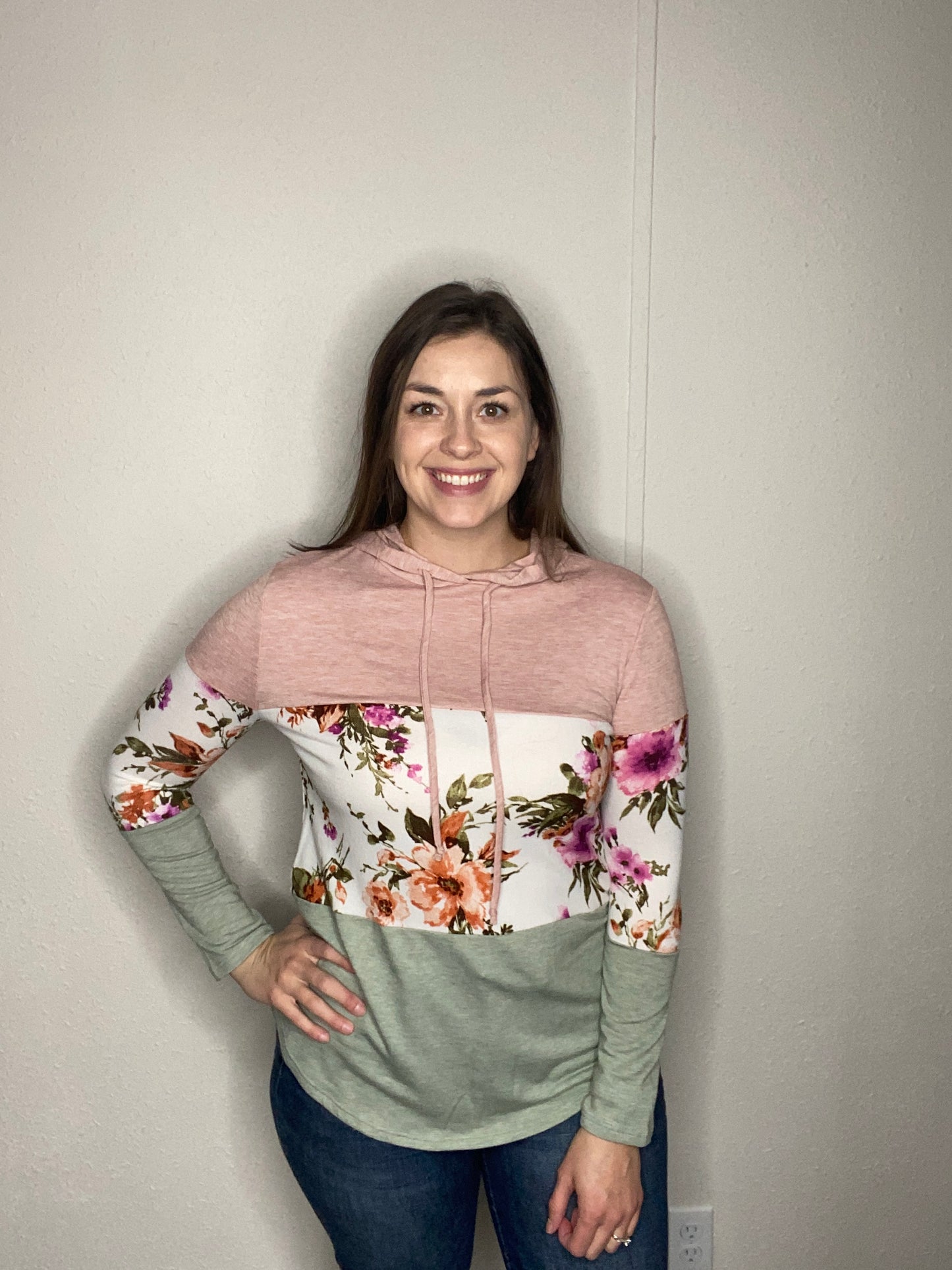 Floral Color Block Hoodie
