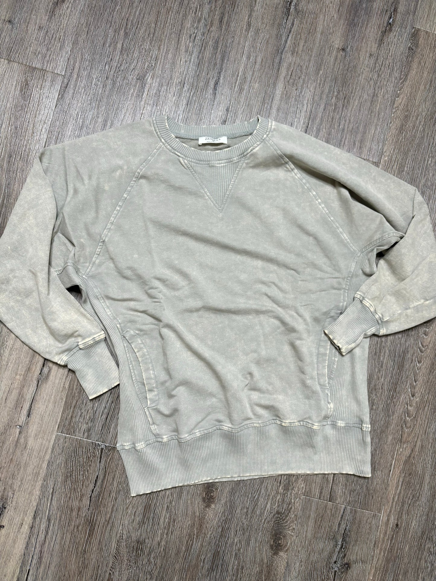 Acid Wash Pocket Crewneck