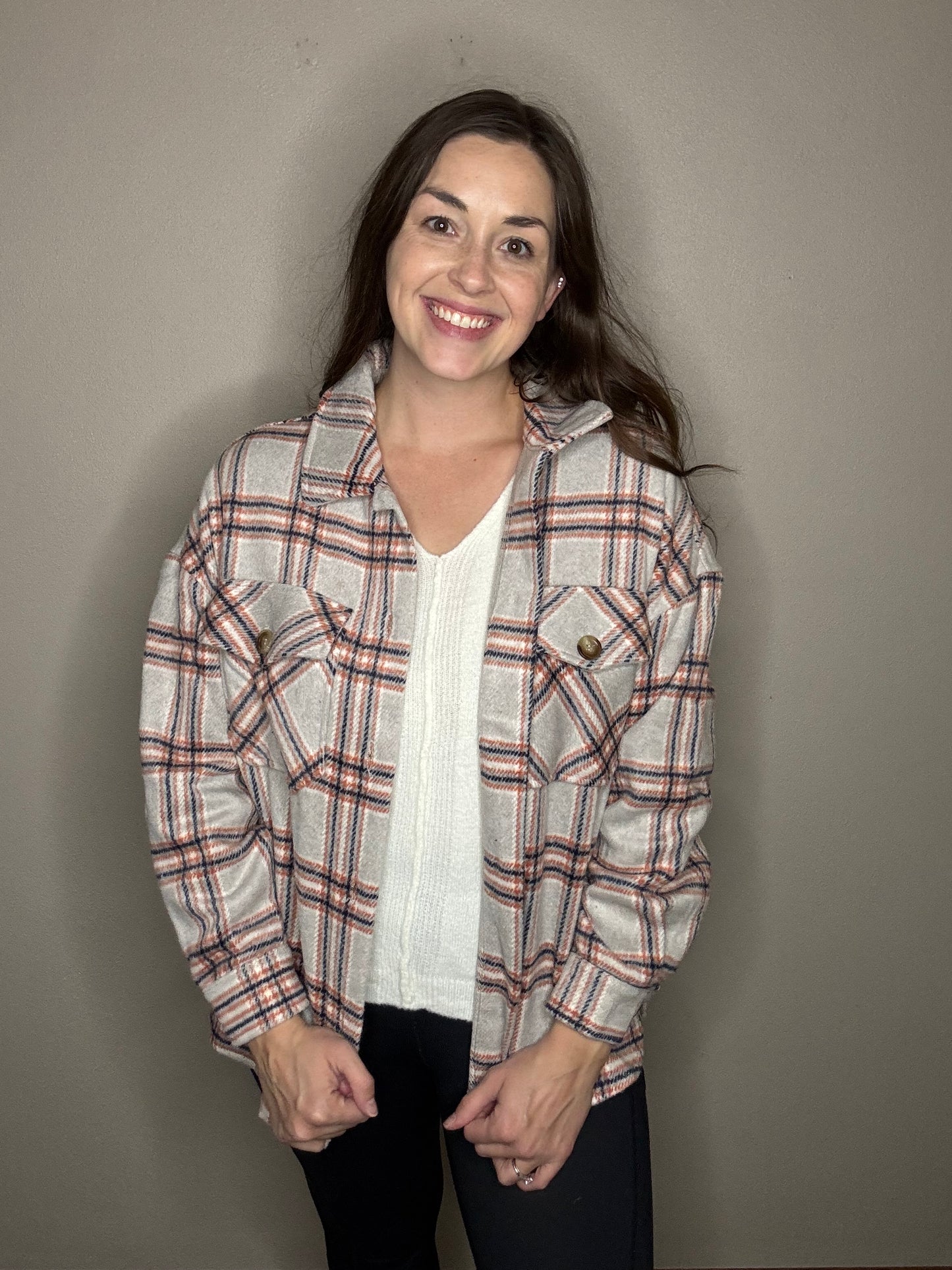 Grey/Rust Plaid Shacket