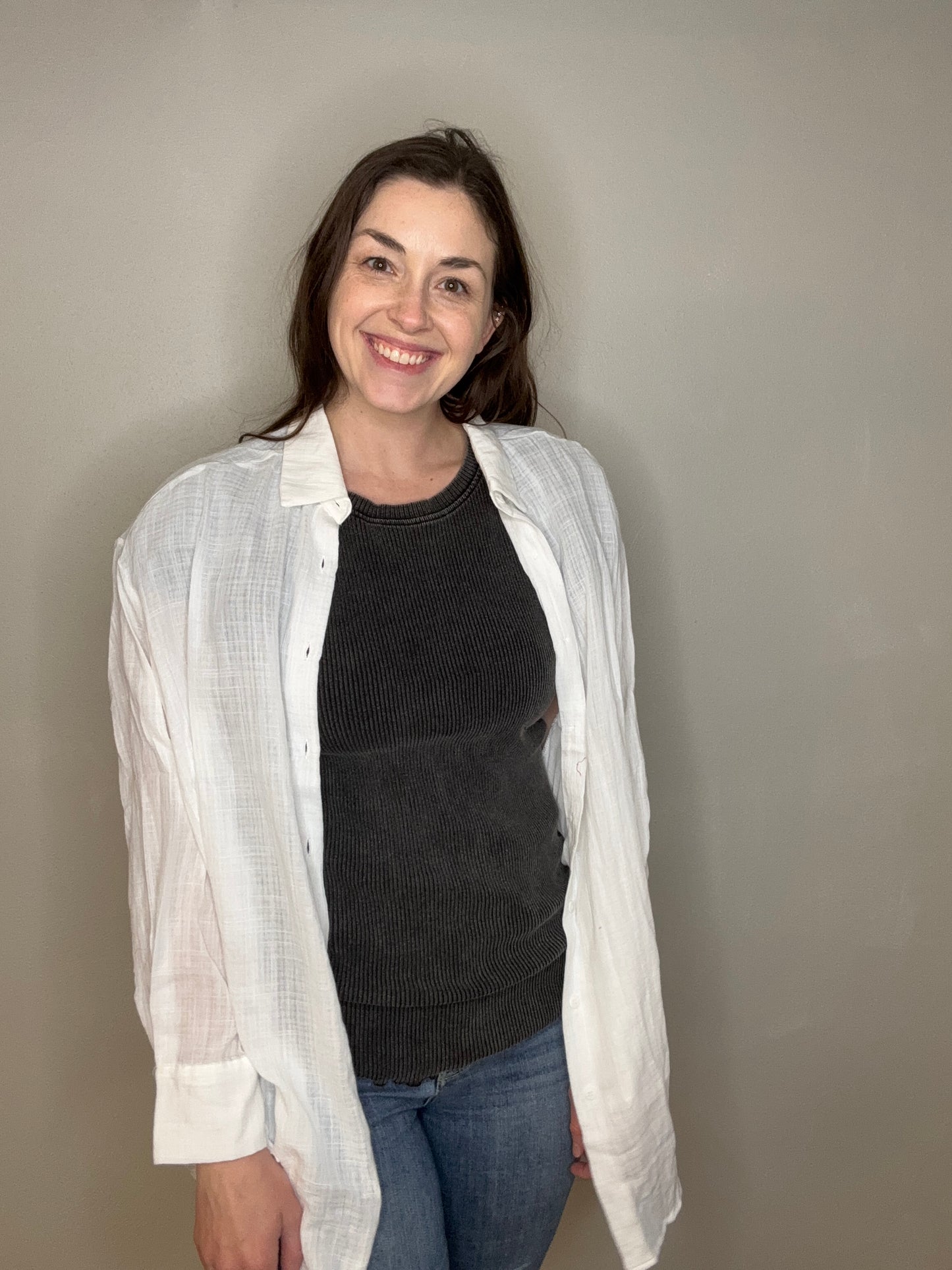 White Gauzy Button Down