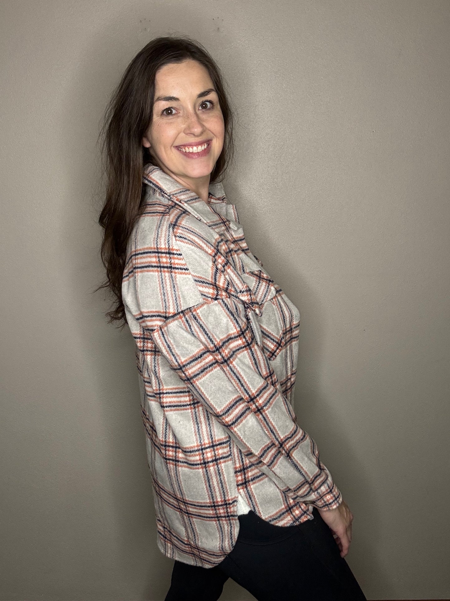 Grey/Rust Plaid Shacket