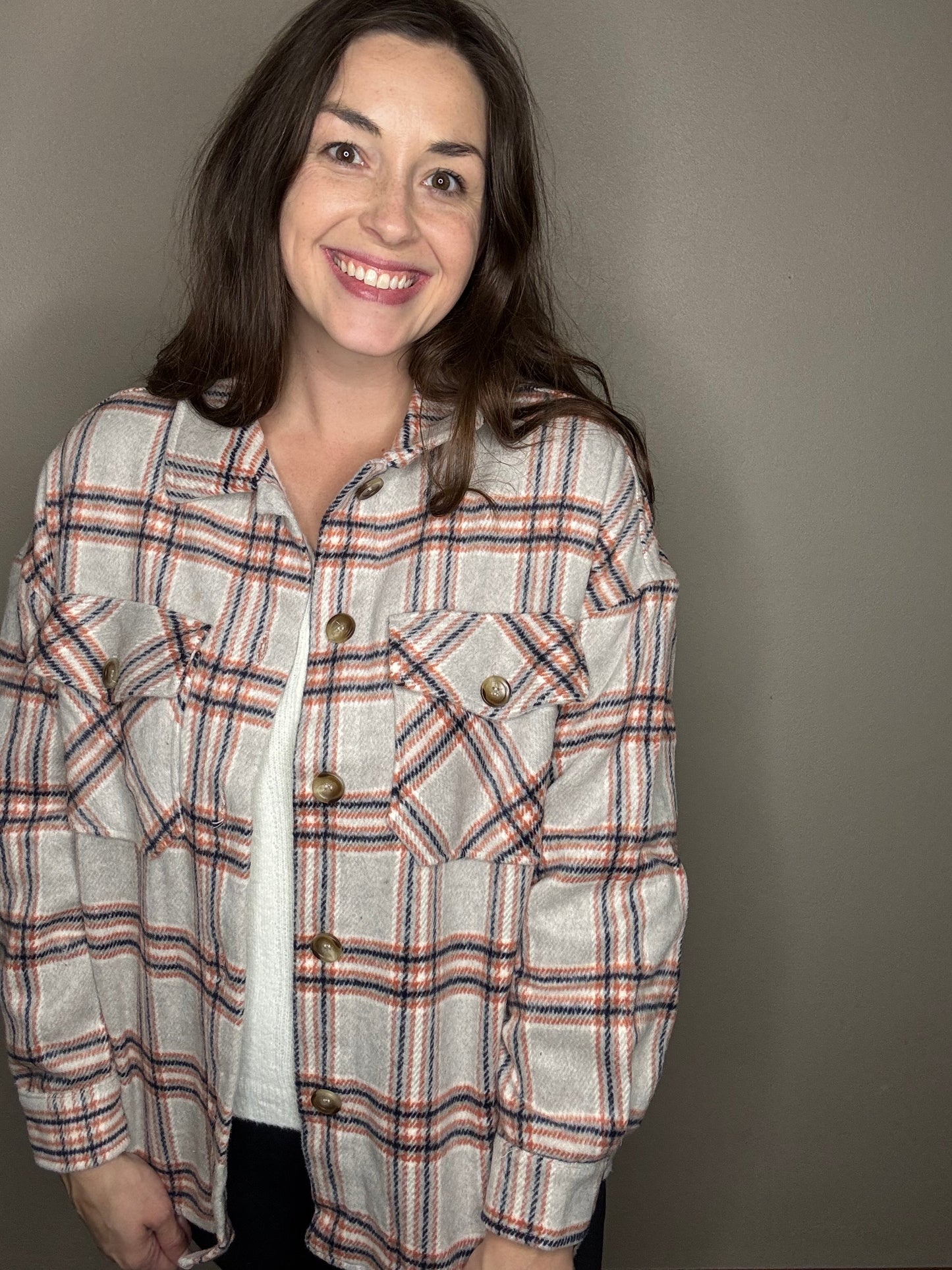 Grey/Rust Plaid Shacket
