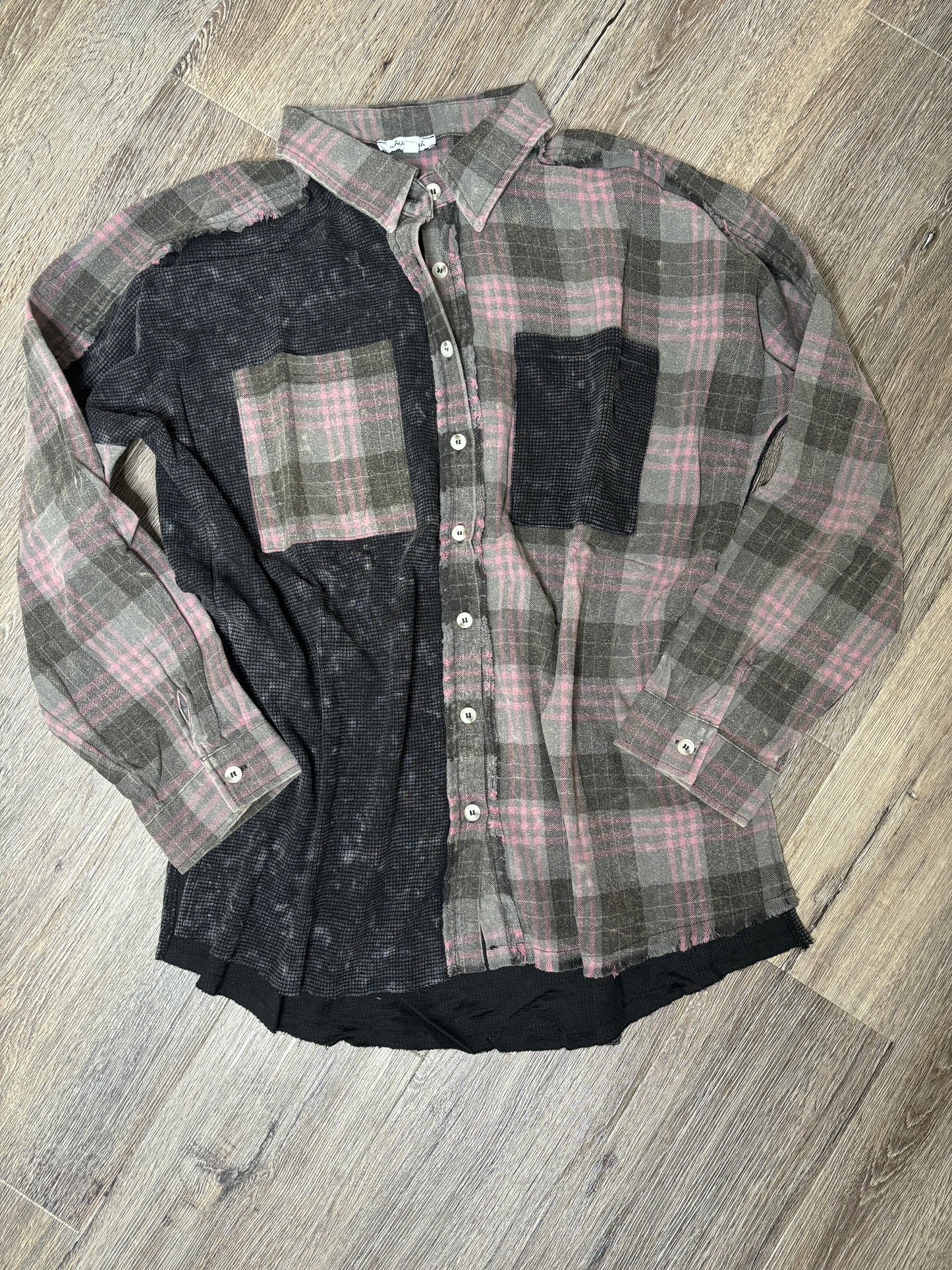 Plaid & Acid Wash Button Down