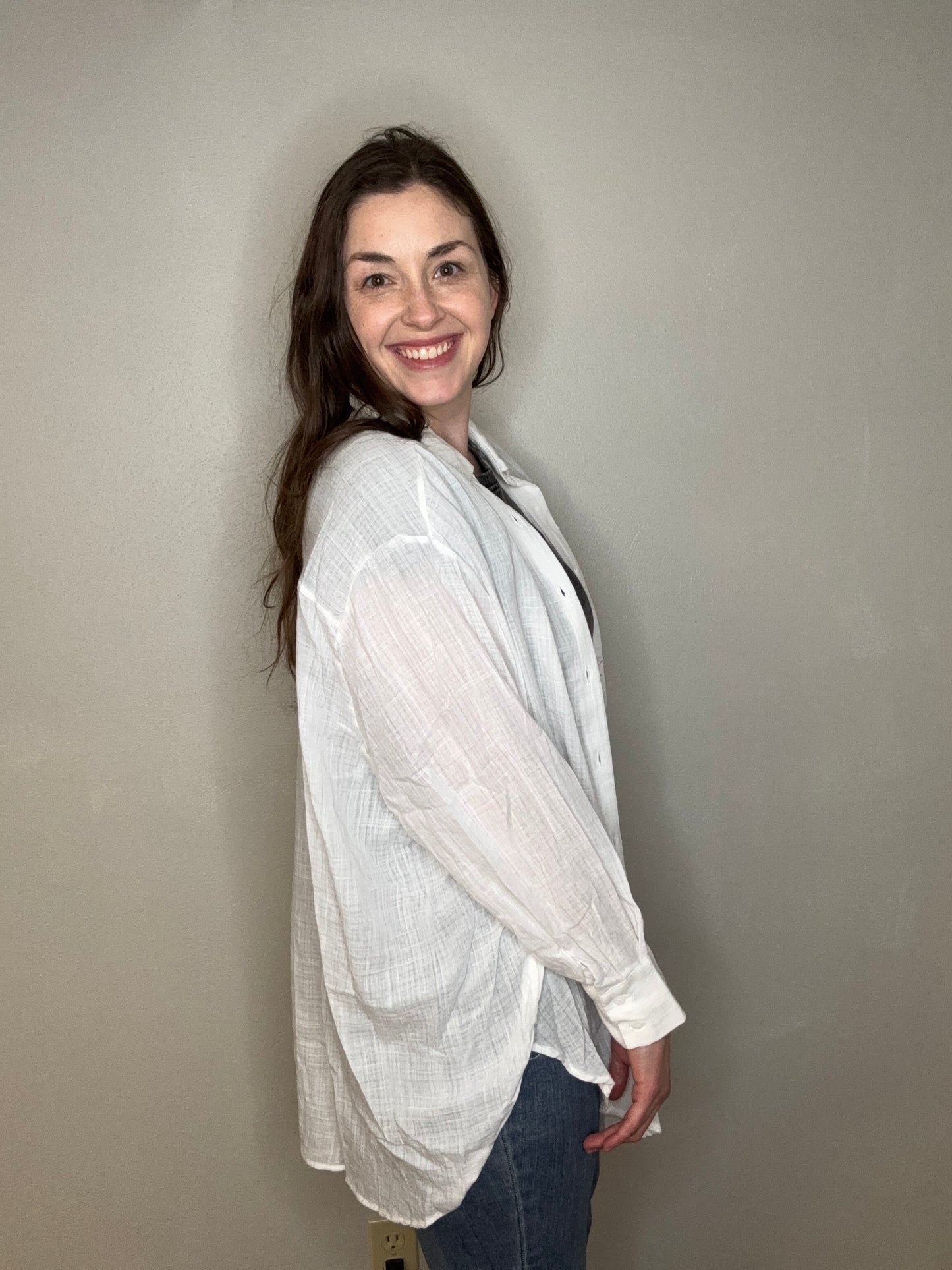 White Gauzy Button Down