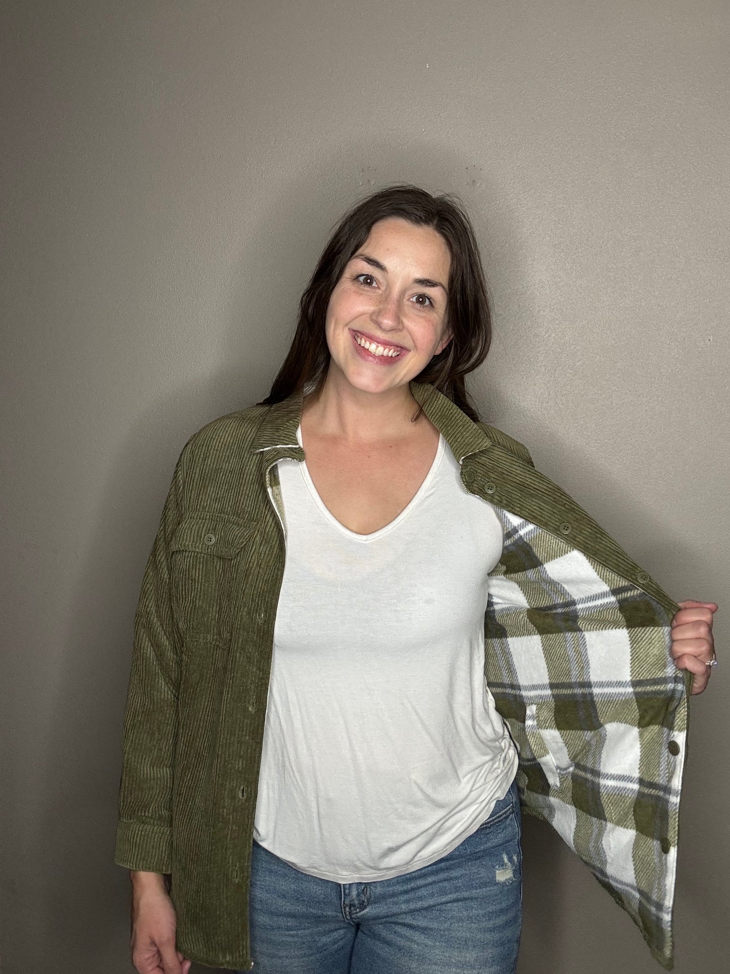 Corduroy & Plaid Flannel Reversible Shacket