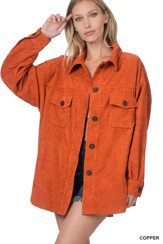 Oversized Corduroy Button Front Shacket [Online Exclusive]