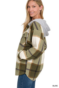 Plaid Drawstring Hooded Fleece Shacket [Online Exclusive]