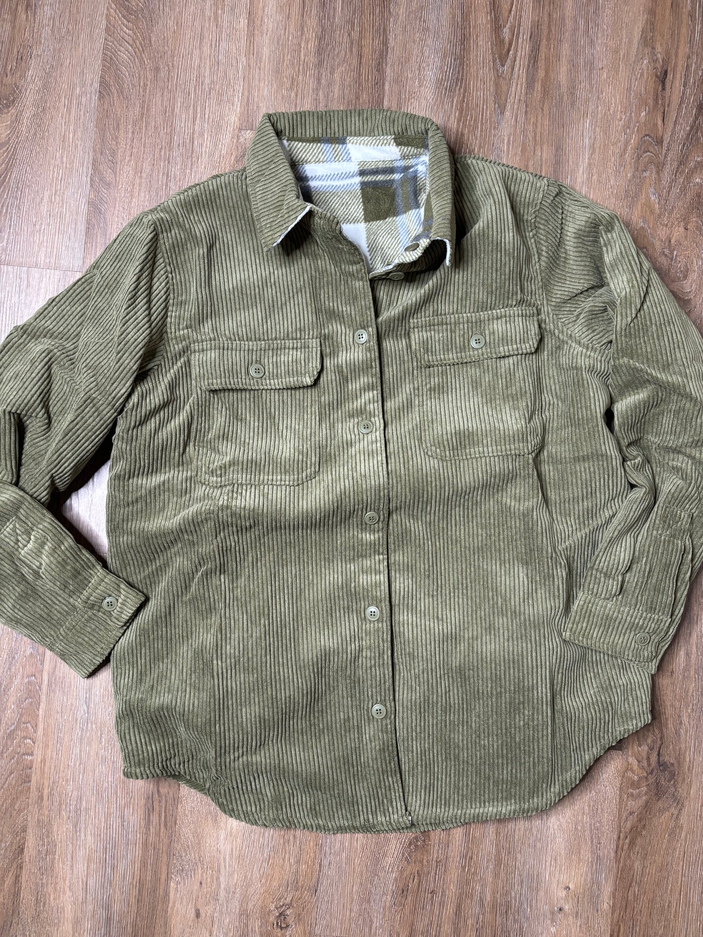 Corduroy & Plaid Flannel Reversible Shacket