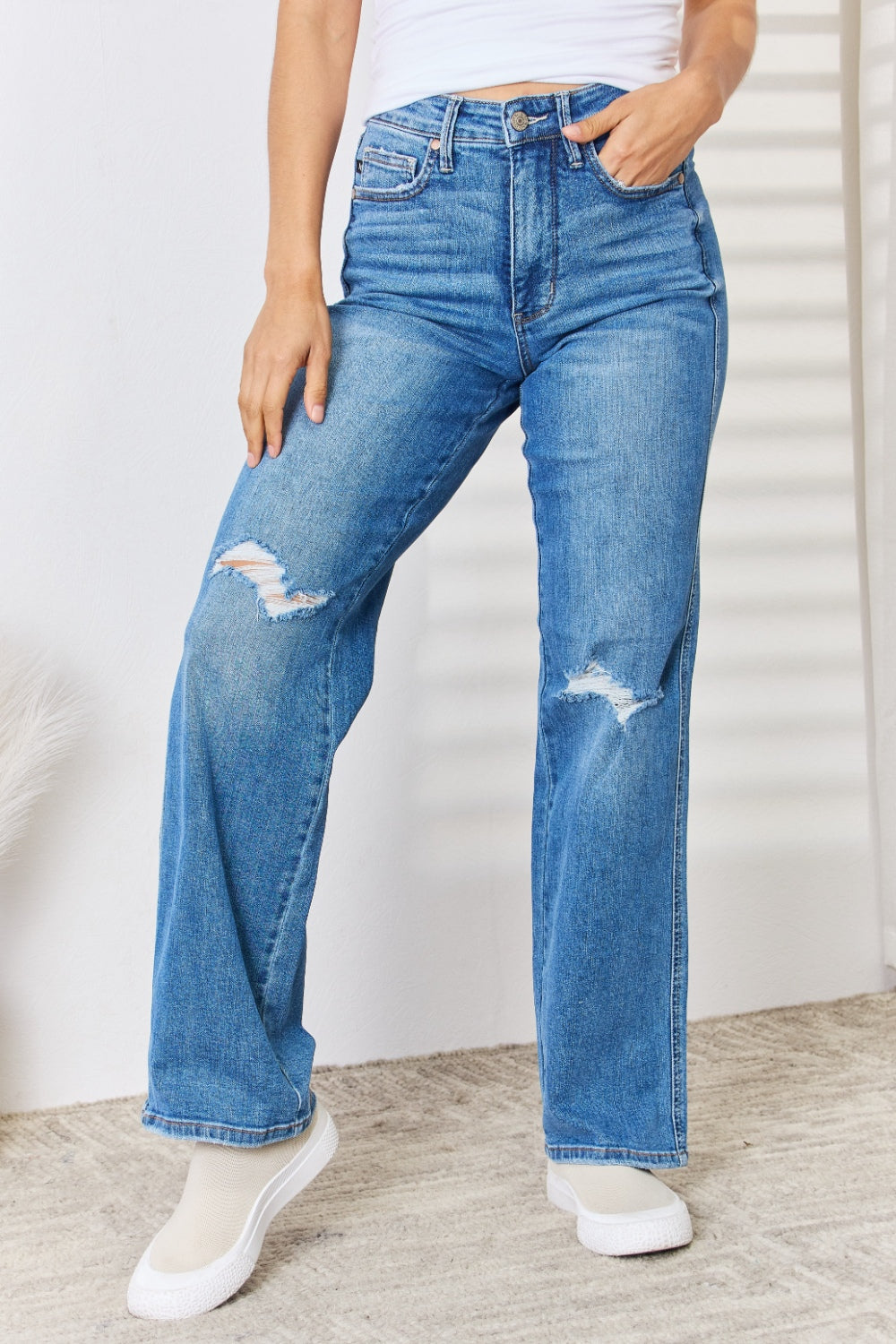 Judy Blue High Waist Distressed Straight-Leg Jeans [Online Exclusive]