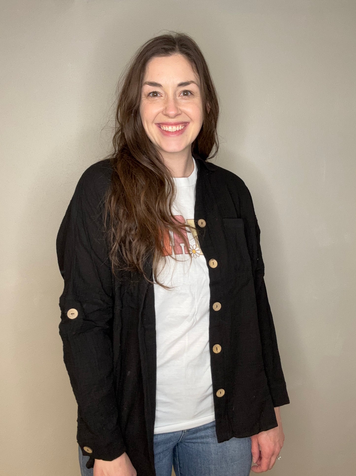 Black Gauzy Button Down