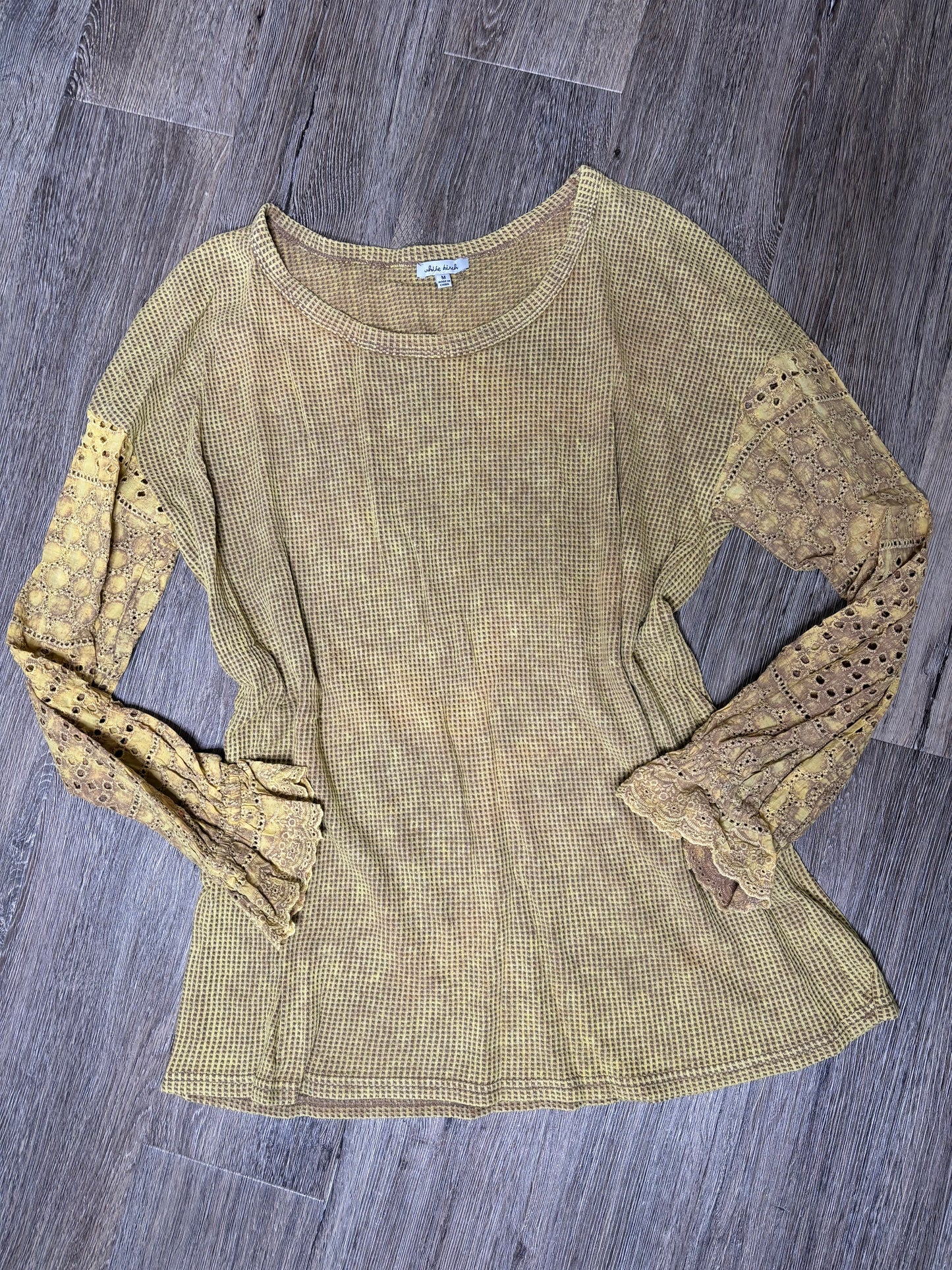 Lace Sleeve Acid Wash Top