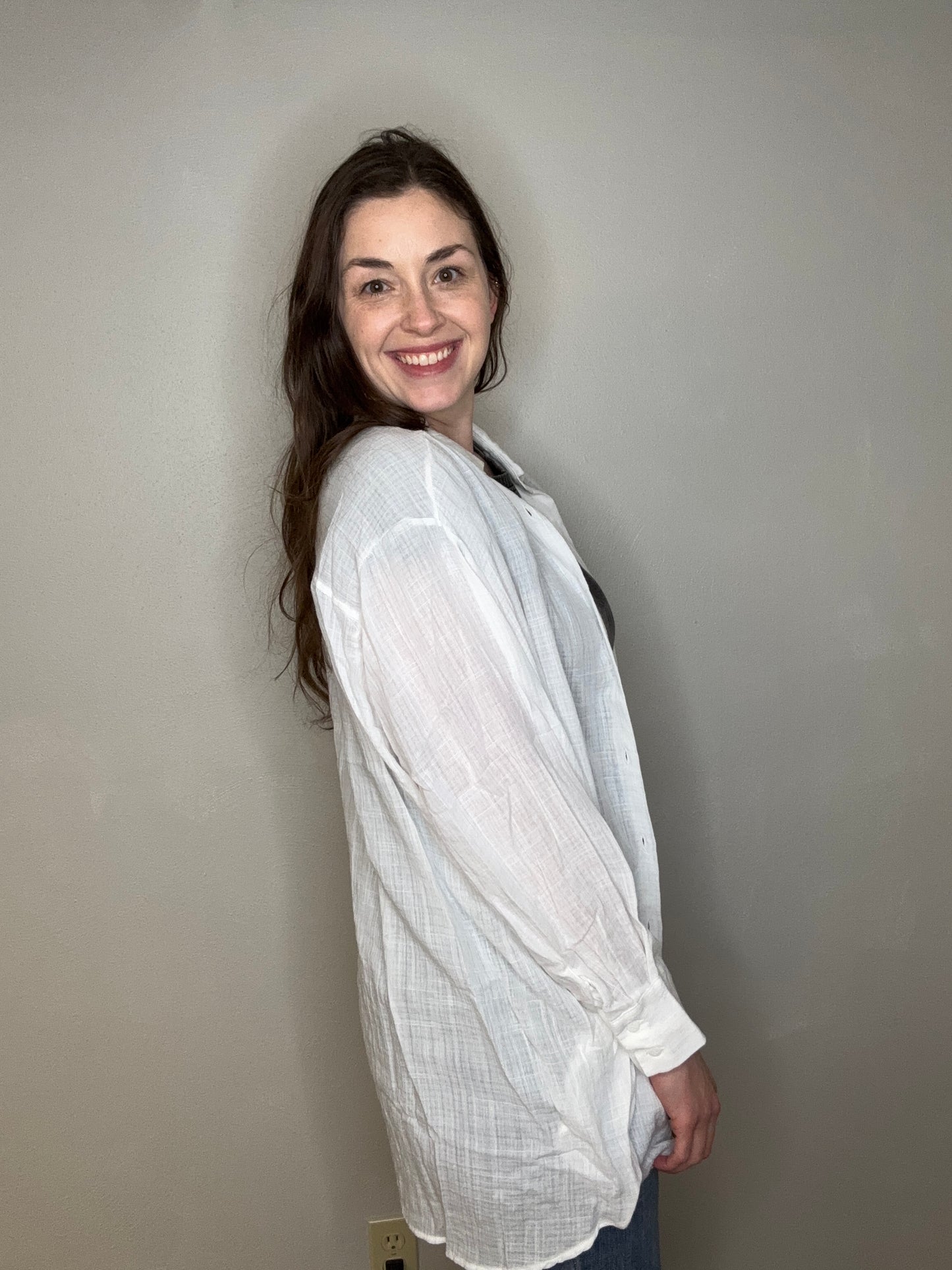 White Gauzy Button Down