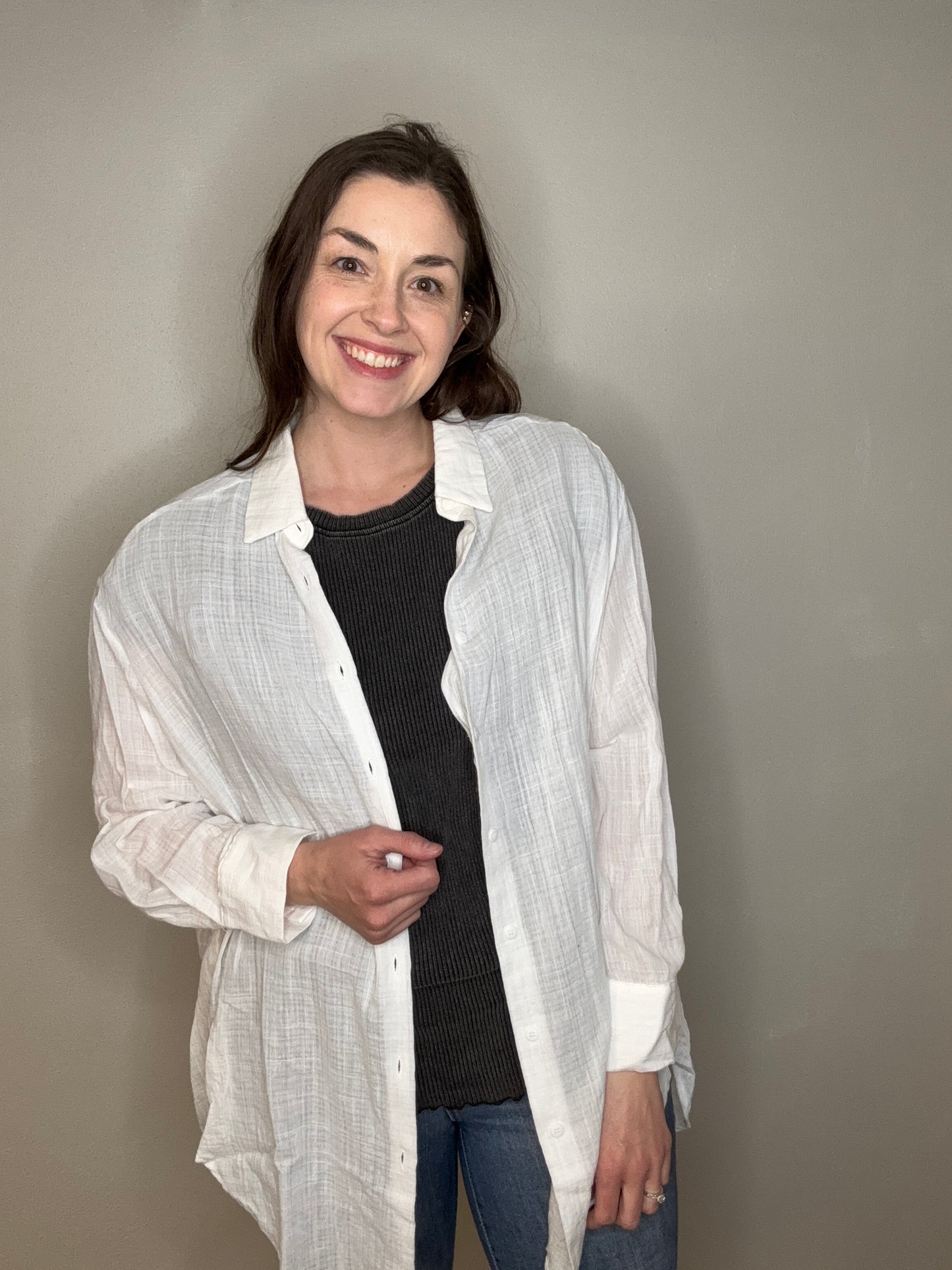 White Gauzy Button Down