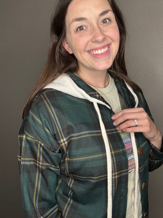 Hooded Plaid Button Down