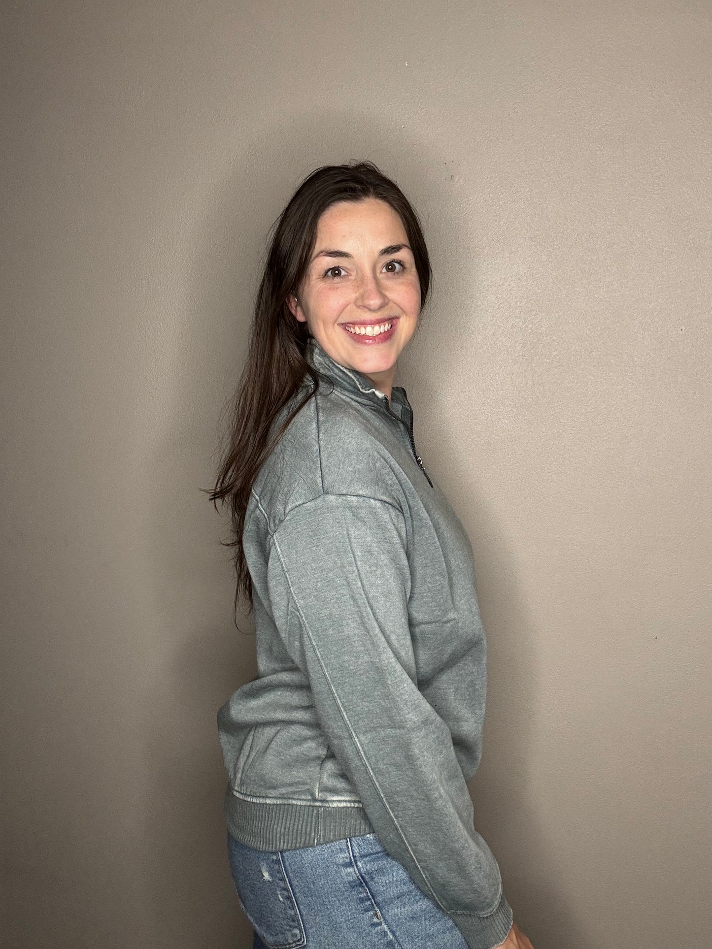 Acid Wash Half Zip Pullover