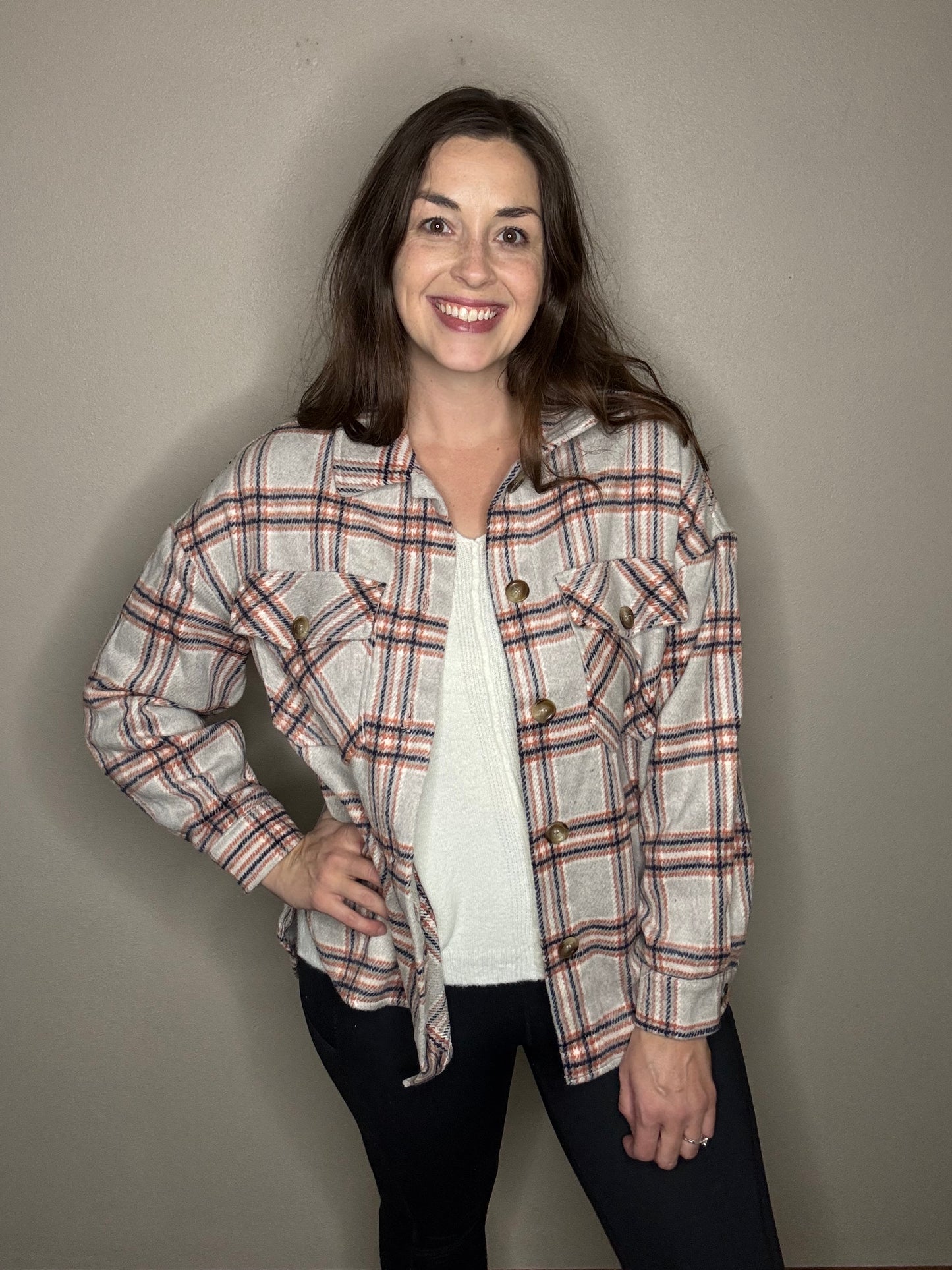 Grey/Rust Plaid Shacket