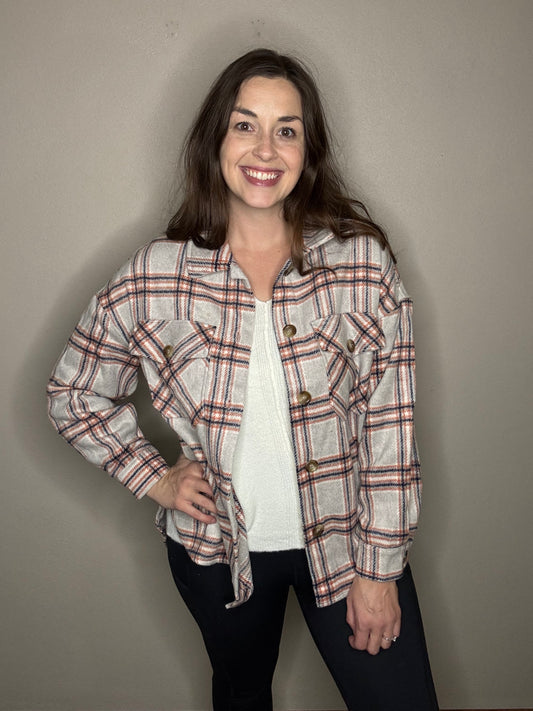 Grey/Rust Plaid Shacket