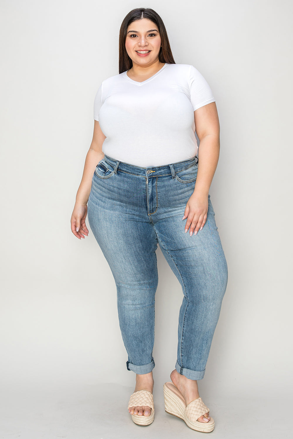 Judy Blue Cuffed Hem Low Waist Slim Jeans [Online Exclusive]