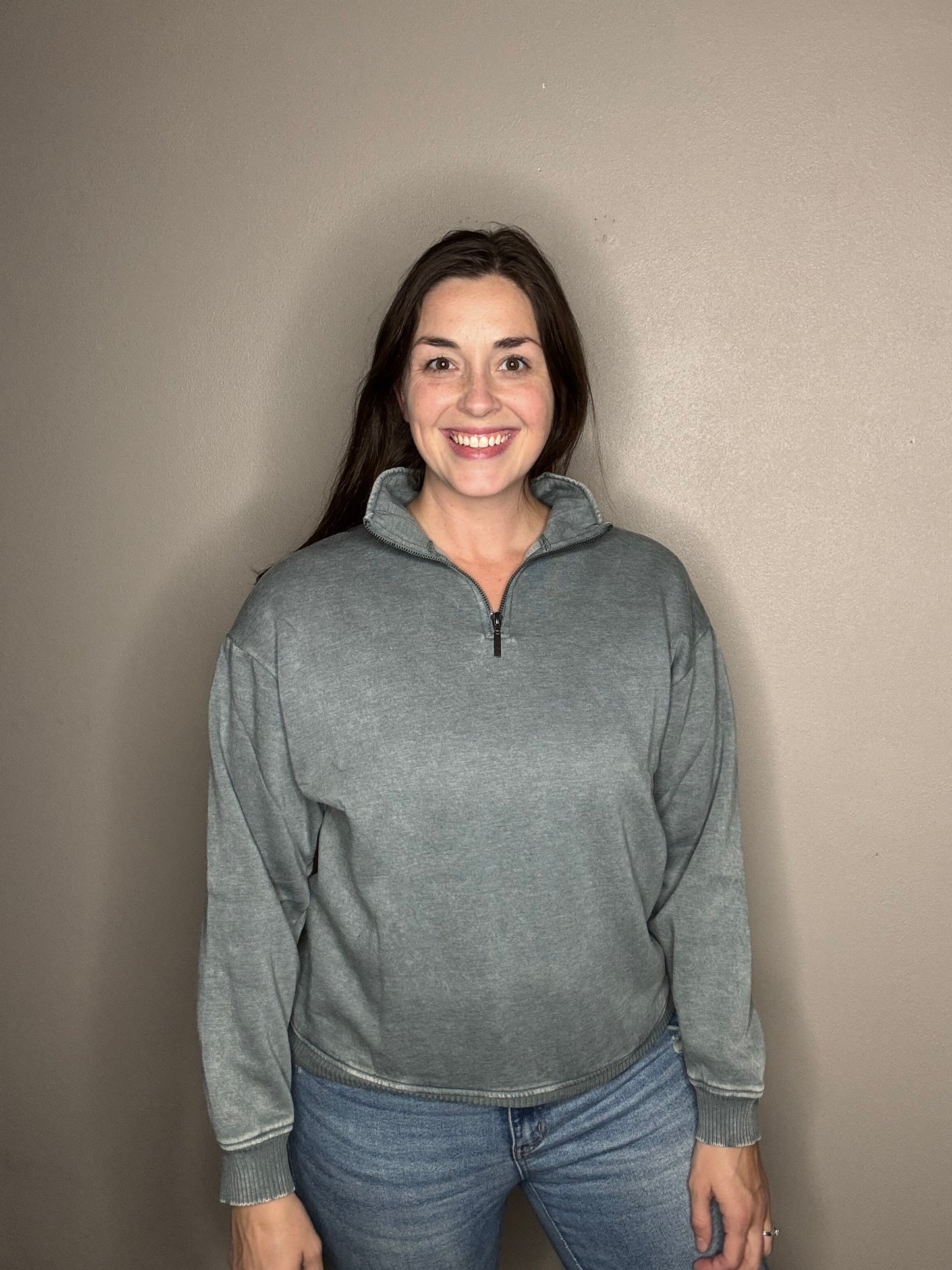 Acid Wash Half Zip Pullover