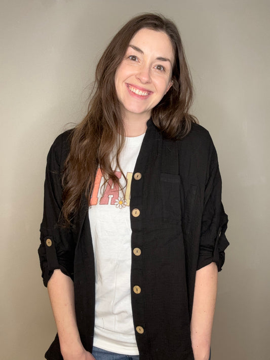 Black Gauzy Button Down