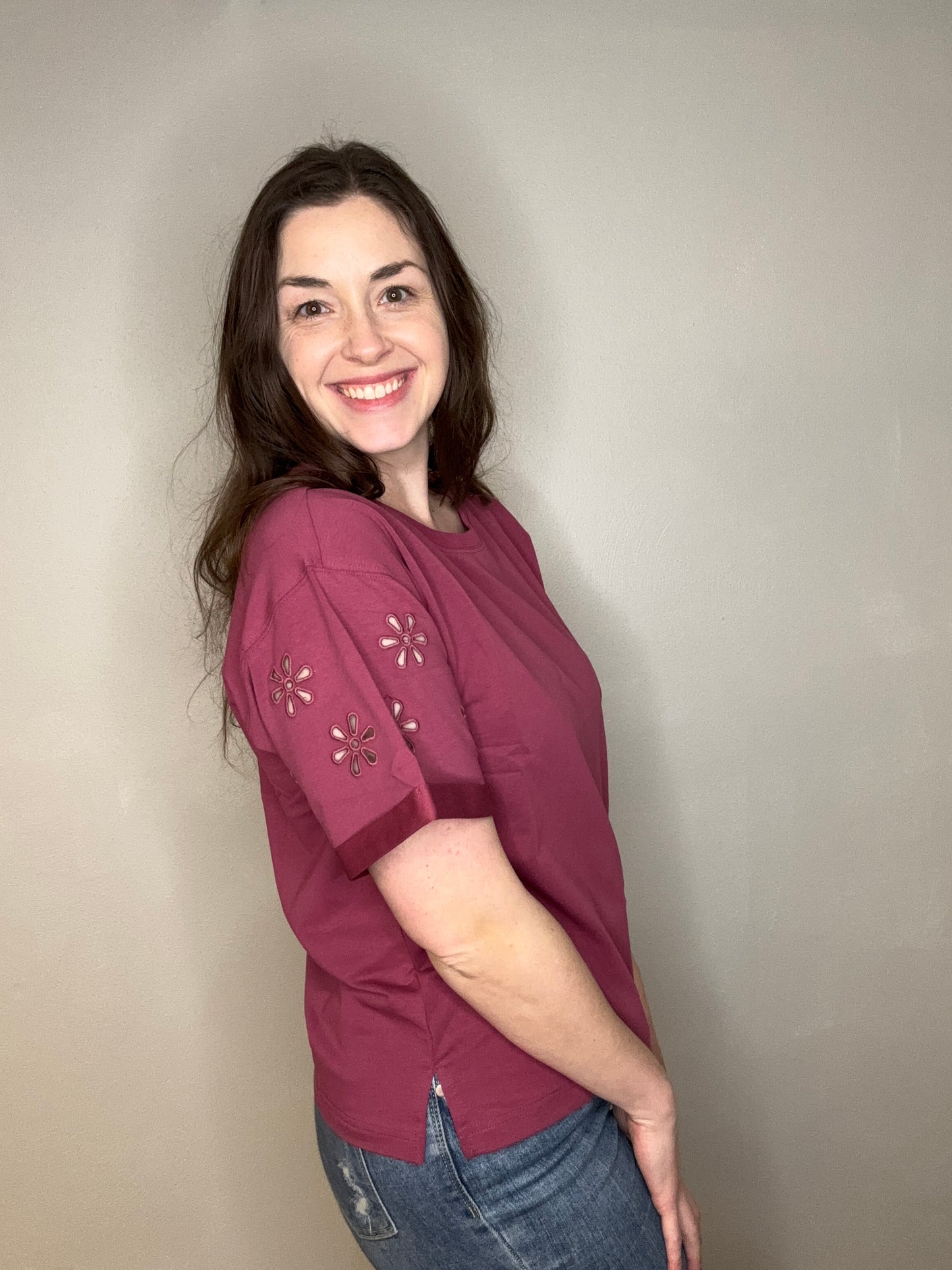 Floral Laser Cut Sleeve Top