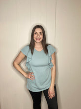Load image into Gallery viewer, Ribbed Ruffle Sleeve Top