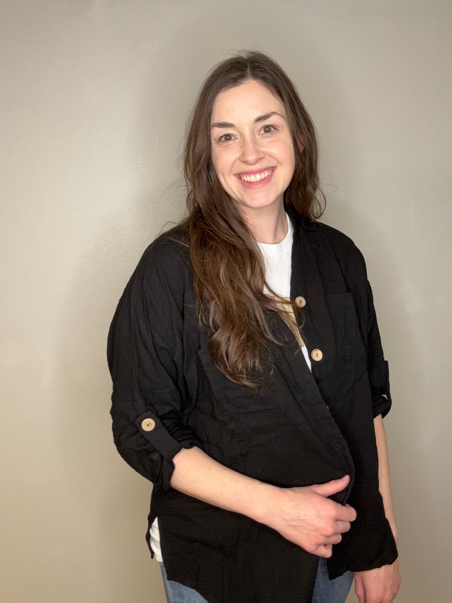 Black Gauzy Button Down