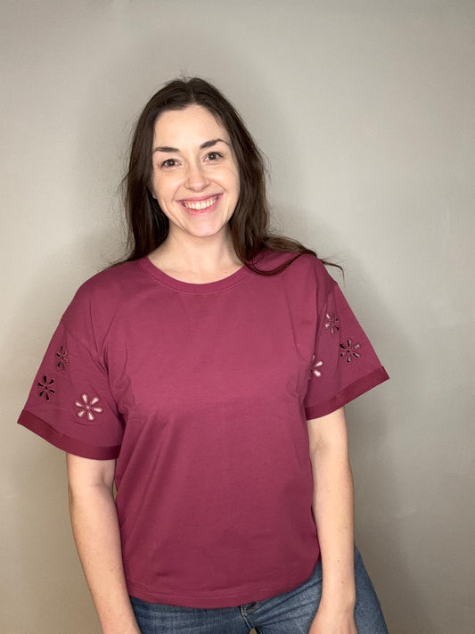 Floral Laser Cut Sleeve Top