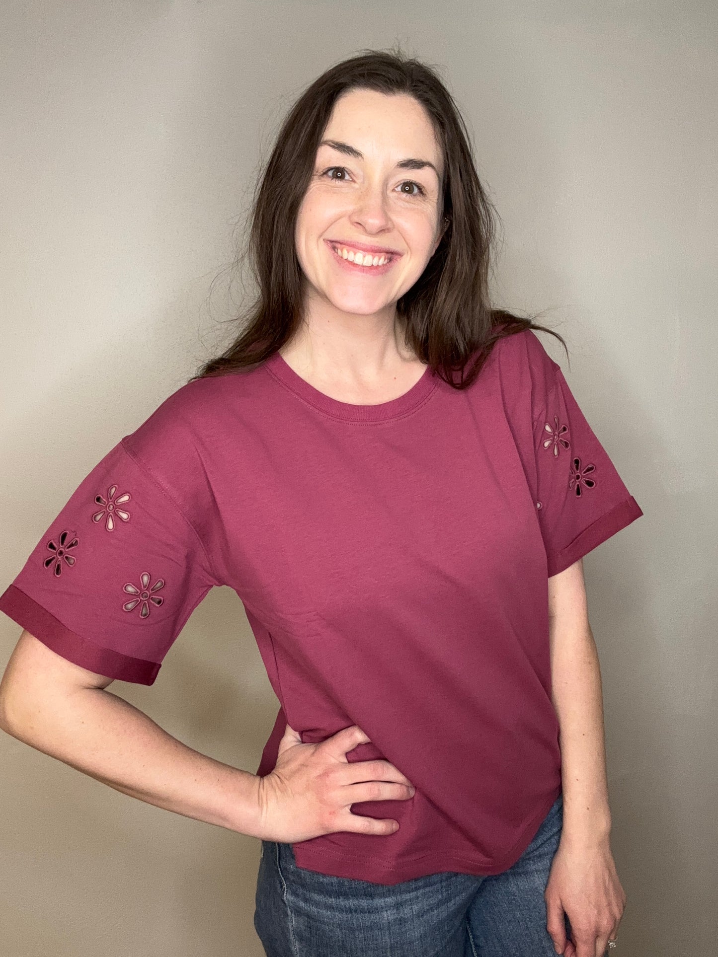 Floral Laser Cut Sleeve Top