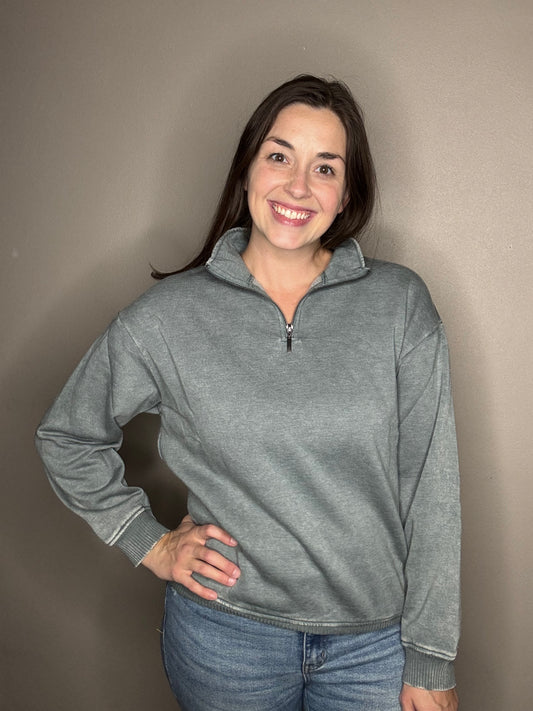 Acid Wash Half Zip Pullover