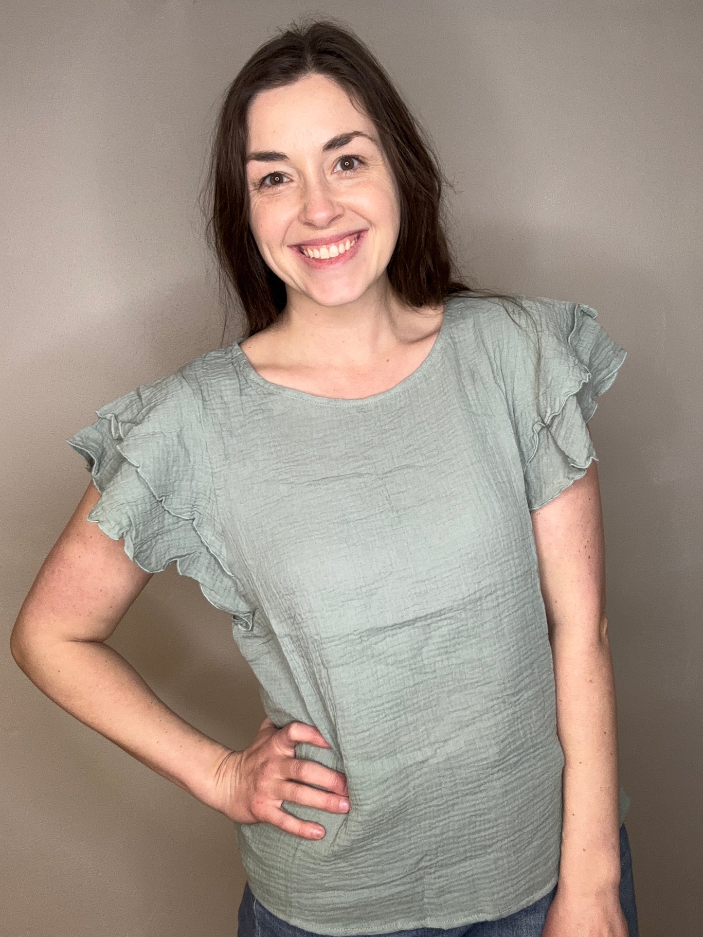 Ruffle Sleeve Gauze Top
