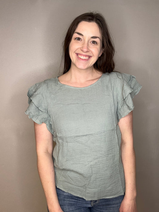 Ruffle Sleeve Gauze Top