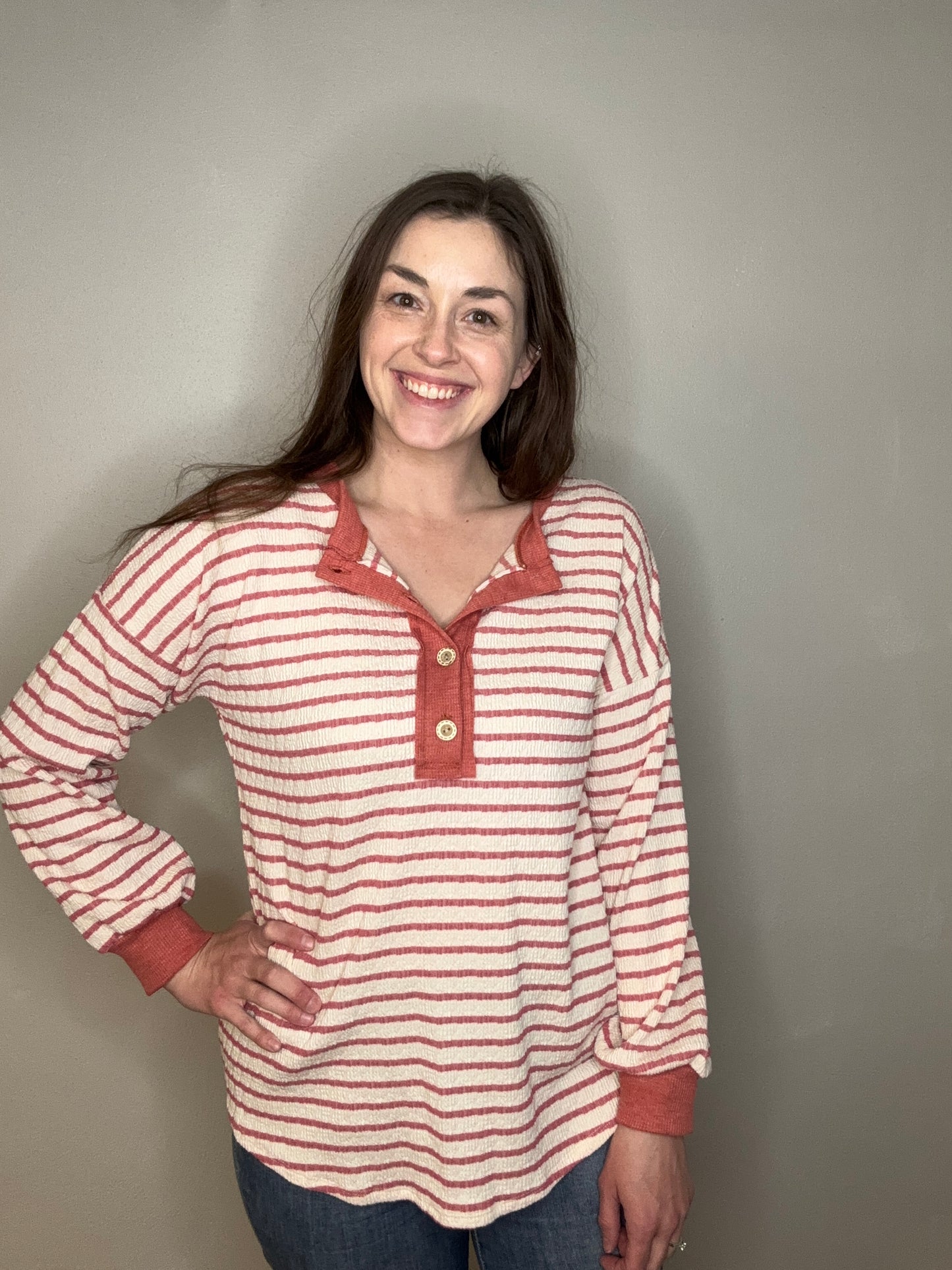 Stripe Button Detail Top