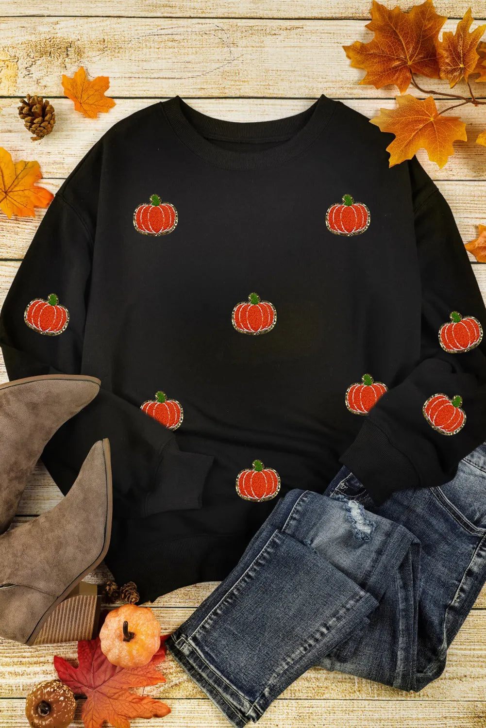 Pumpkin Round Neck Long Sleeve Sweatshirt [Online Exclusive]