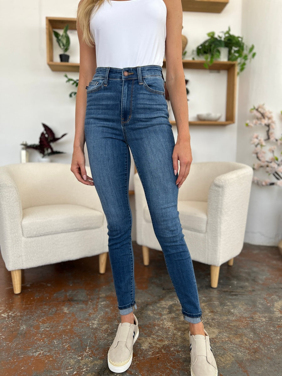 Judy Blue Cuffed Hem Low Waist Skinny Jeans [Online Exclusive]