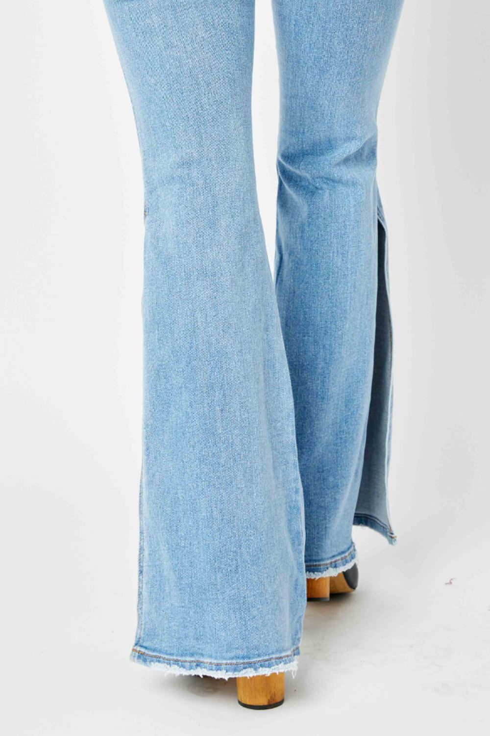 Judy Blue Mid Rise Raw Hem Slit Flare Jeans [Online Exclusive]