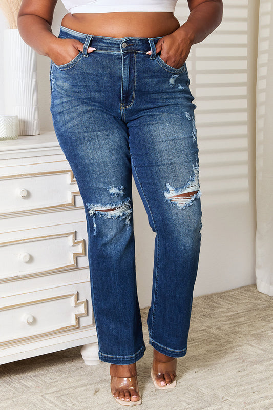 Judy Blue Mid Rise Hand Sand & Destroy Bootcut Jeans [Online Exclusive]